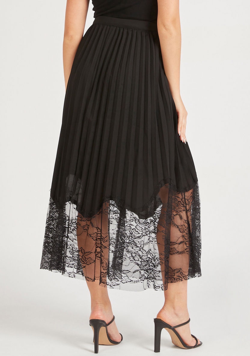 2Xtremz Pleated Midi Skirt with Lace Detail and Elasticated Waistband-Skirts-image-3