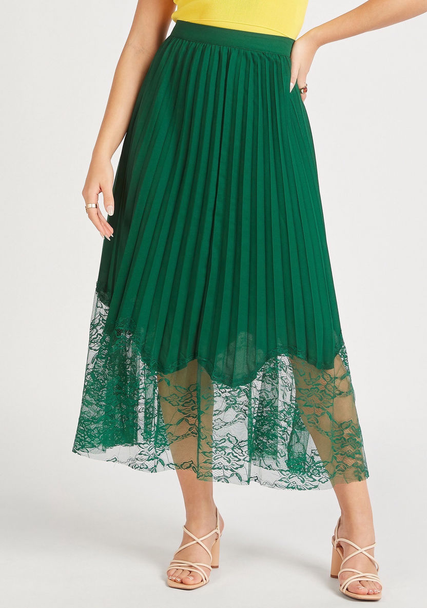 2Xtremz Pleated Midi Skirt with Lace Detail and Elasticated Waistband-Skirts-image-0