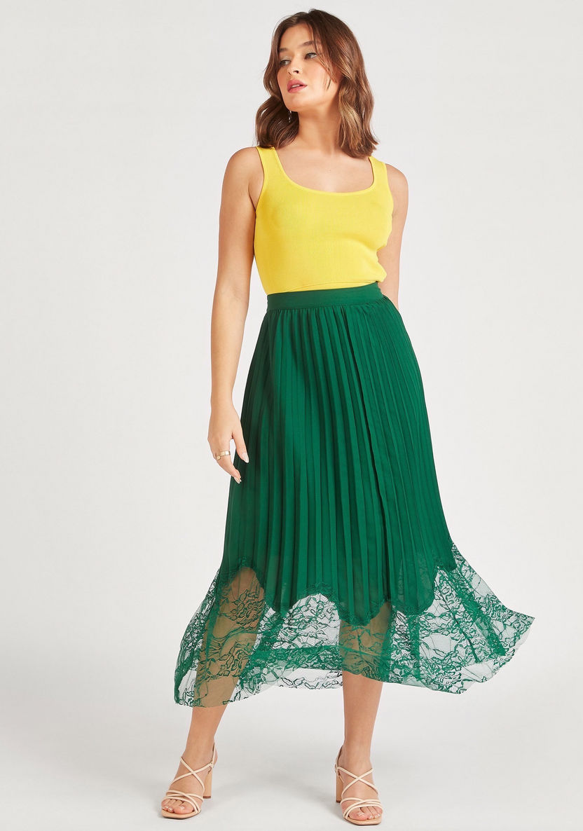 2Xtremz Pleated Midi Skirt with Lace Detail and Elasticated Waistband-Skirts-image-1