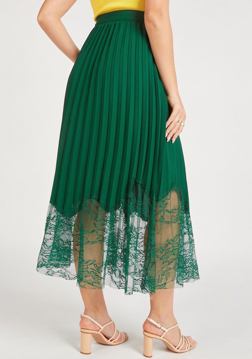 2Xtremz Pleated Midi Skirt with Lace Detail and Elasticated Waistband-Skirts-image-3