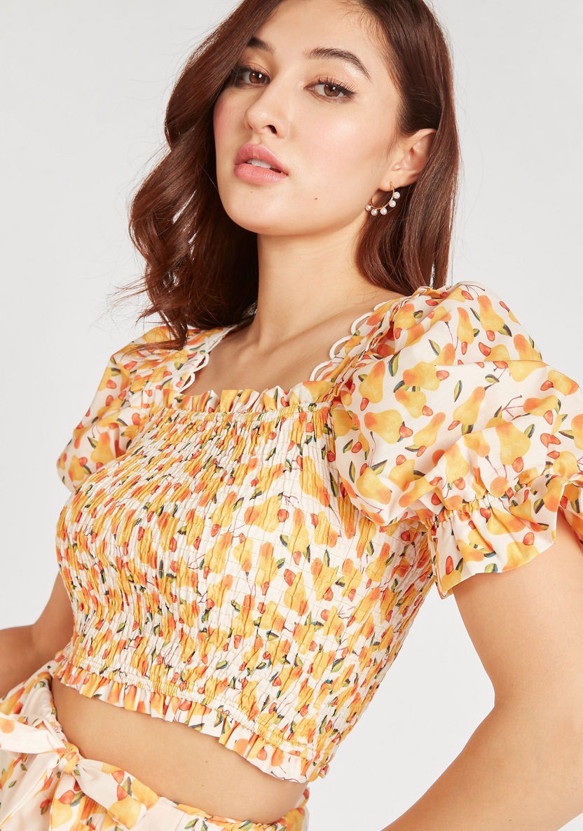 2Xtremz Printed Crop Top with Puff Sleeves-Shirts & Blouses-image-2