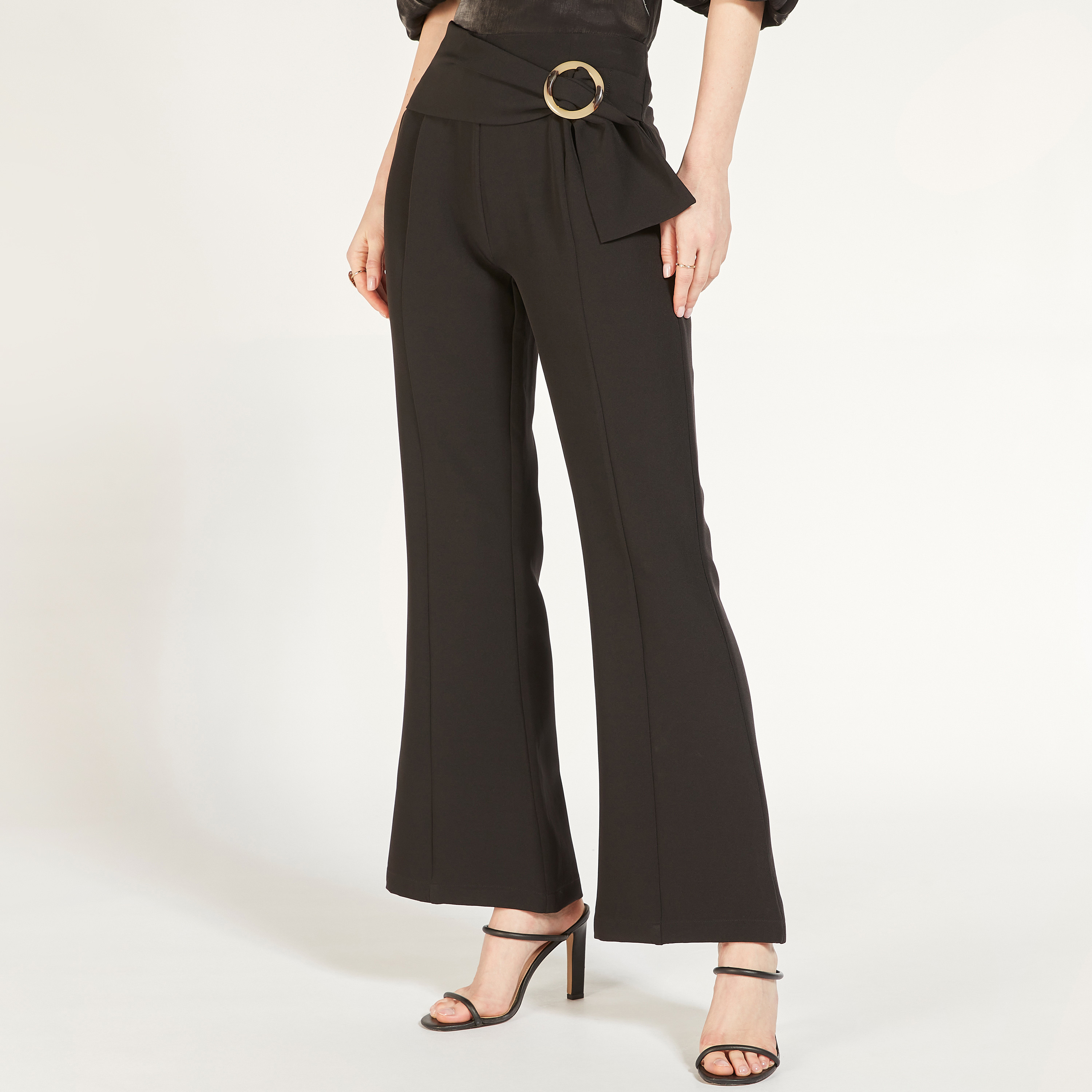 2Xtremz Solid Flared Leg Pants with Ring Accent Belt-women-clothing-trousers-image-6