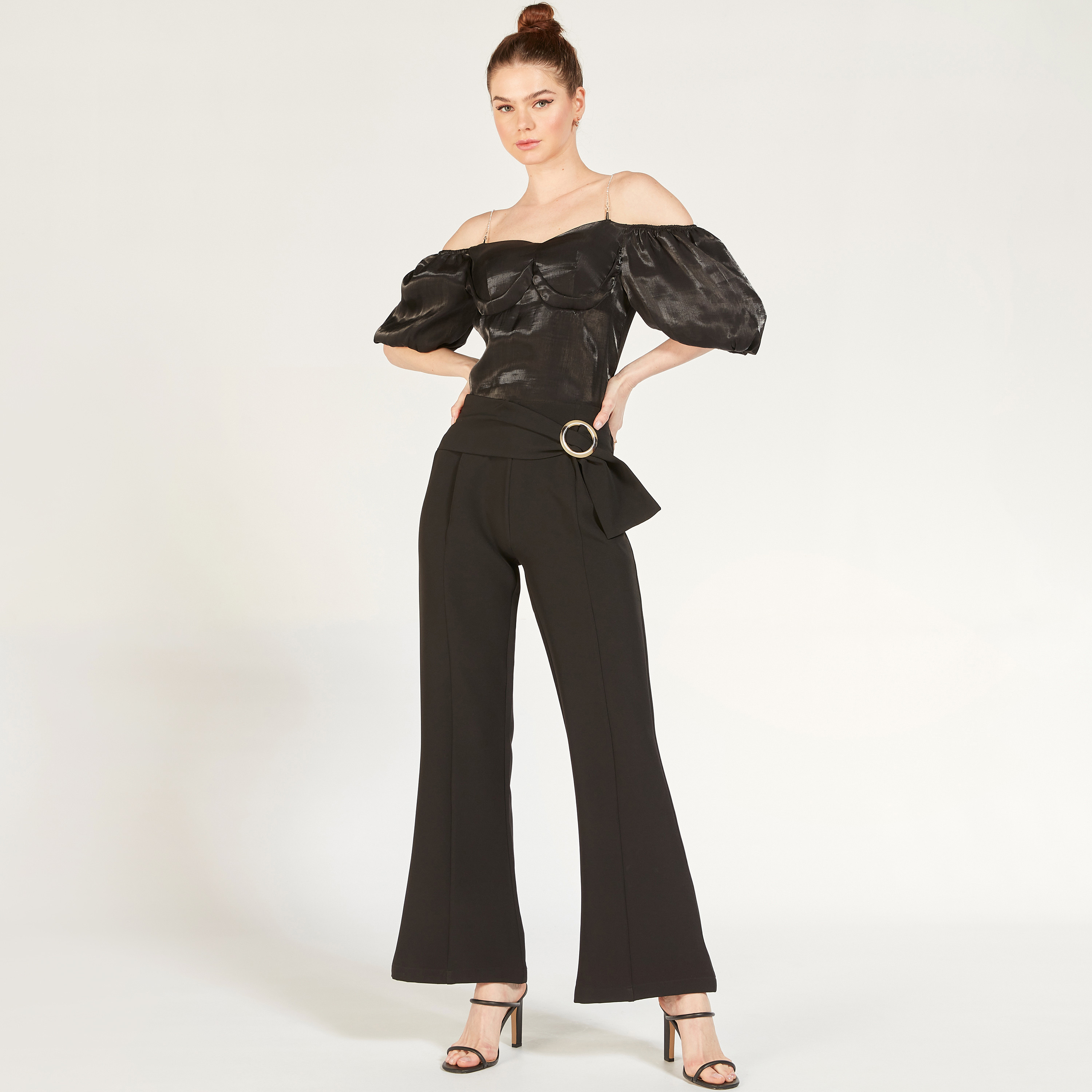 2Xtremz Solid Flared Leg Pants with Ring Accent Belt-women-clothing-trousers-image-7