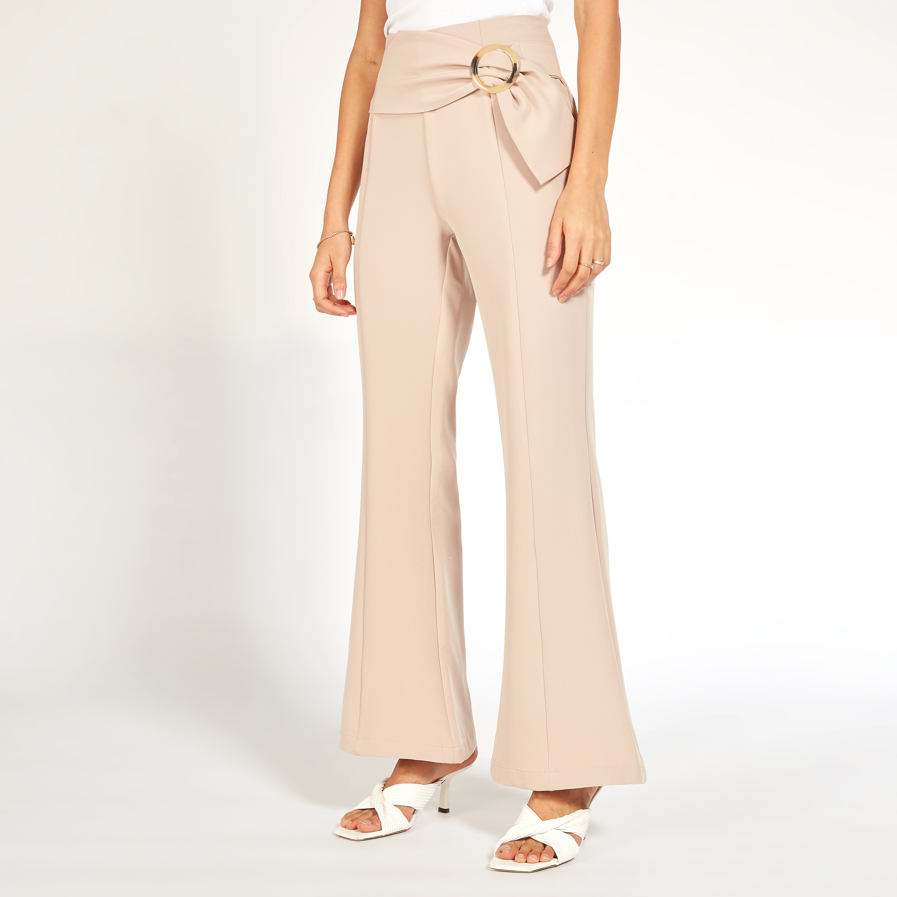 2Xtremz Solid Flared Leg Pants with Ring Accent Belt-women-clothing-trousers-image-11