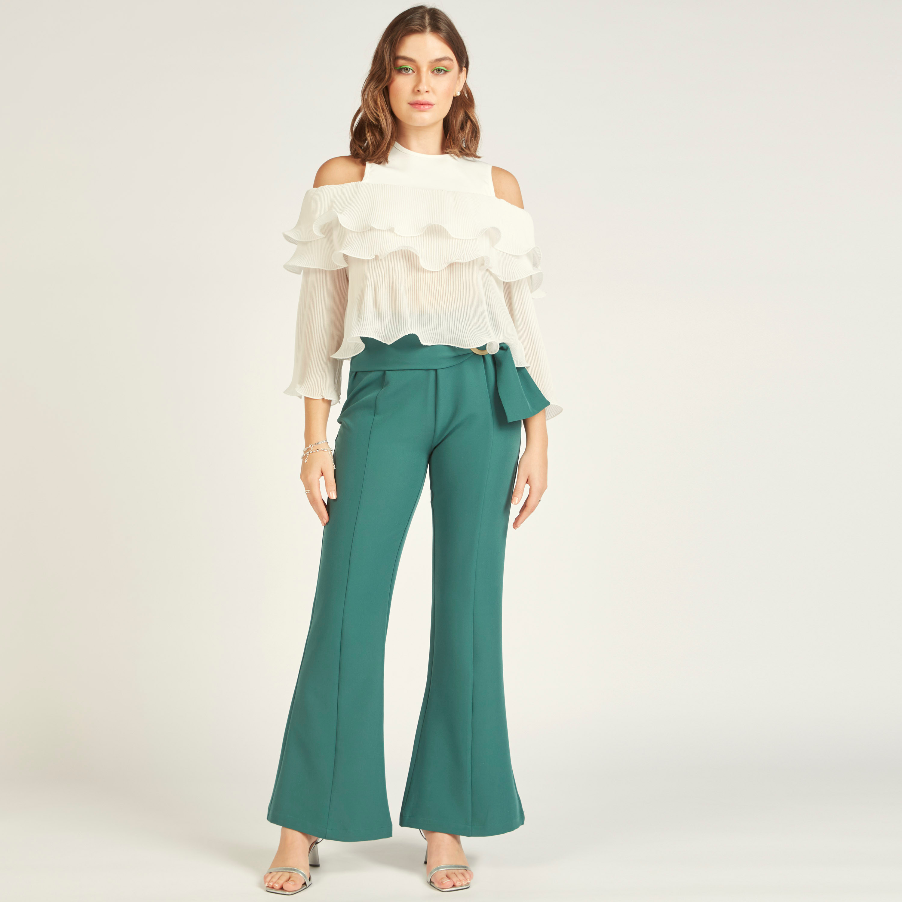 2Xtremz Solid Flared Leg Pants with Ring Accent Belt-women-clothing-trousers-image-2