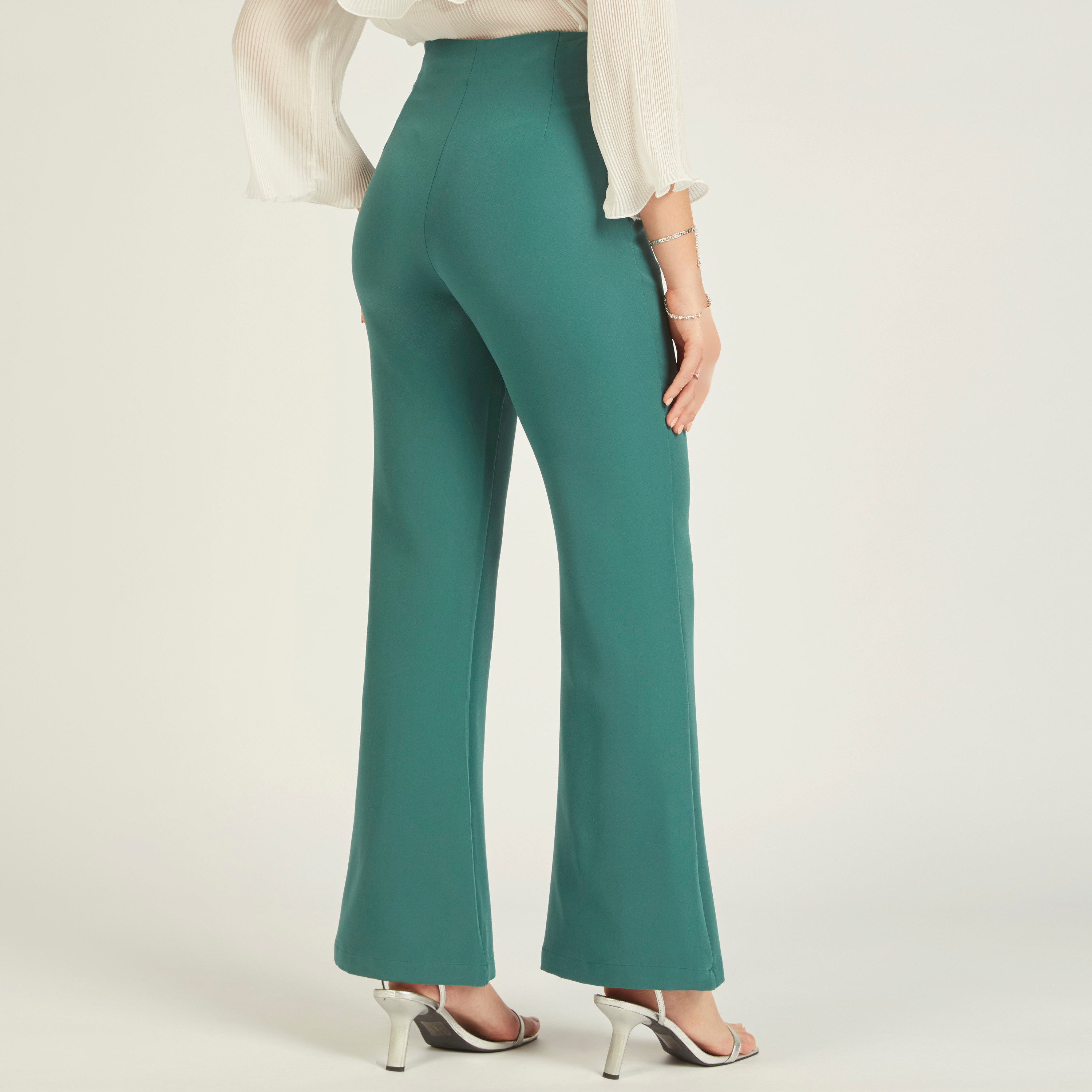 2Xtremz Solid Flared Leg Pants with Ring Accent Belt-women-clothing-trousers-image-4