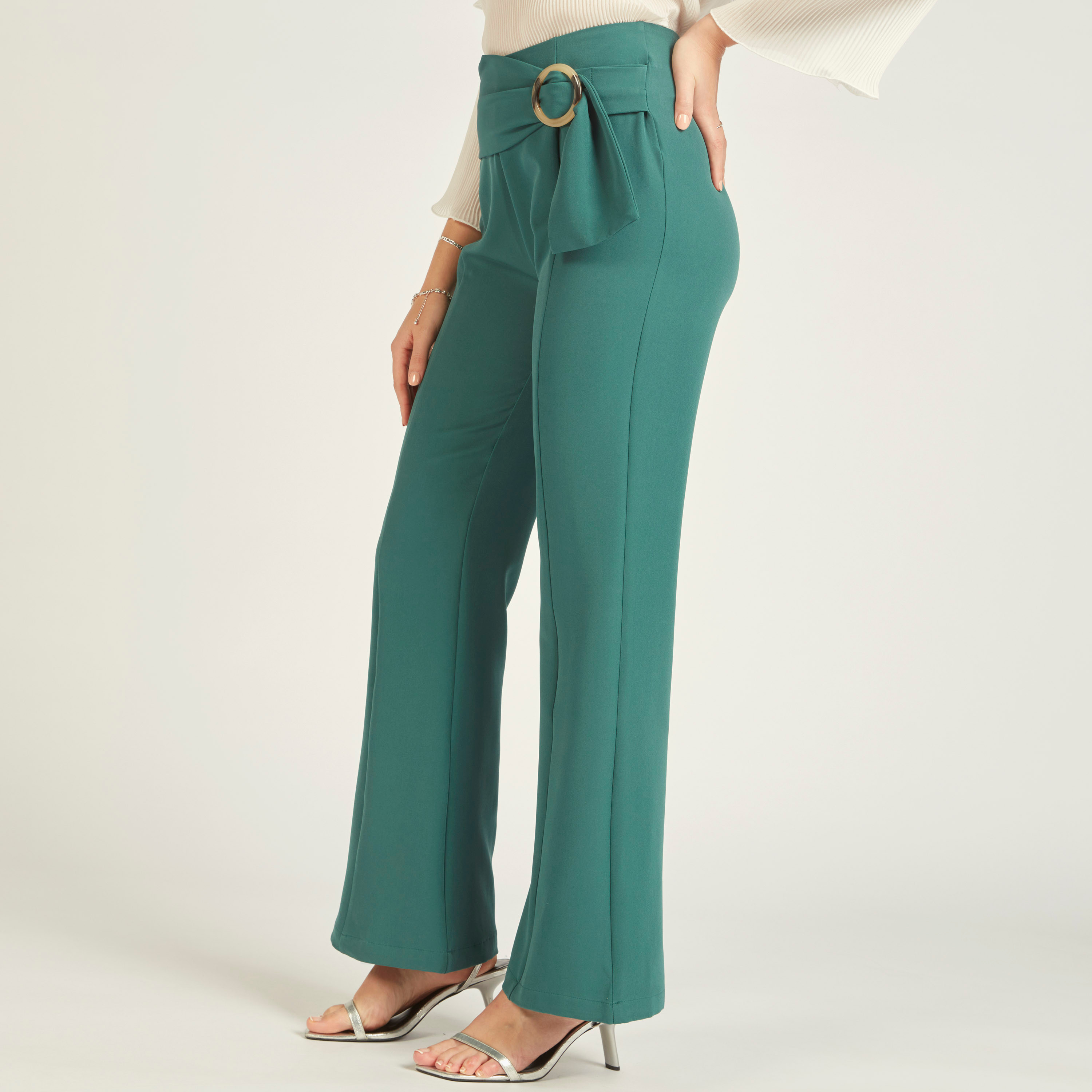 2Xtremz Solid Flared Leg Pants with Ring Accent Belt-women-clothing-trousers-image-5