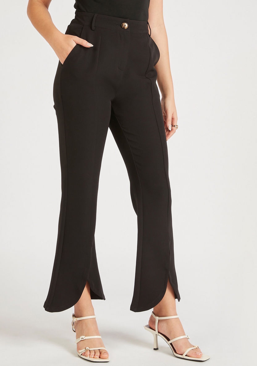 2Xtremz Solid Mid-Rise Trousers with Button Closure and Front Slits-Pants-image-0