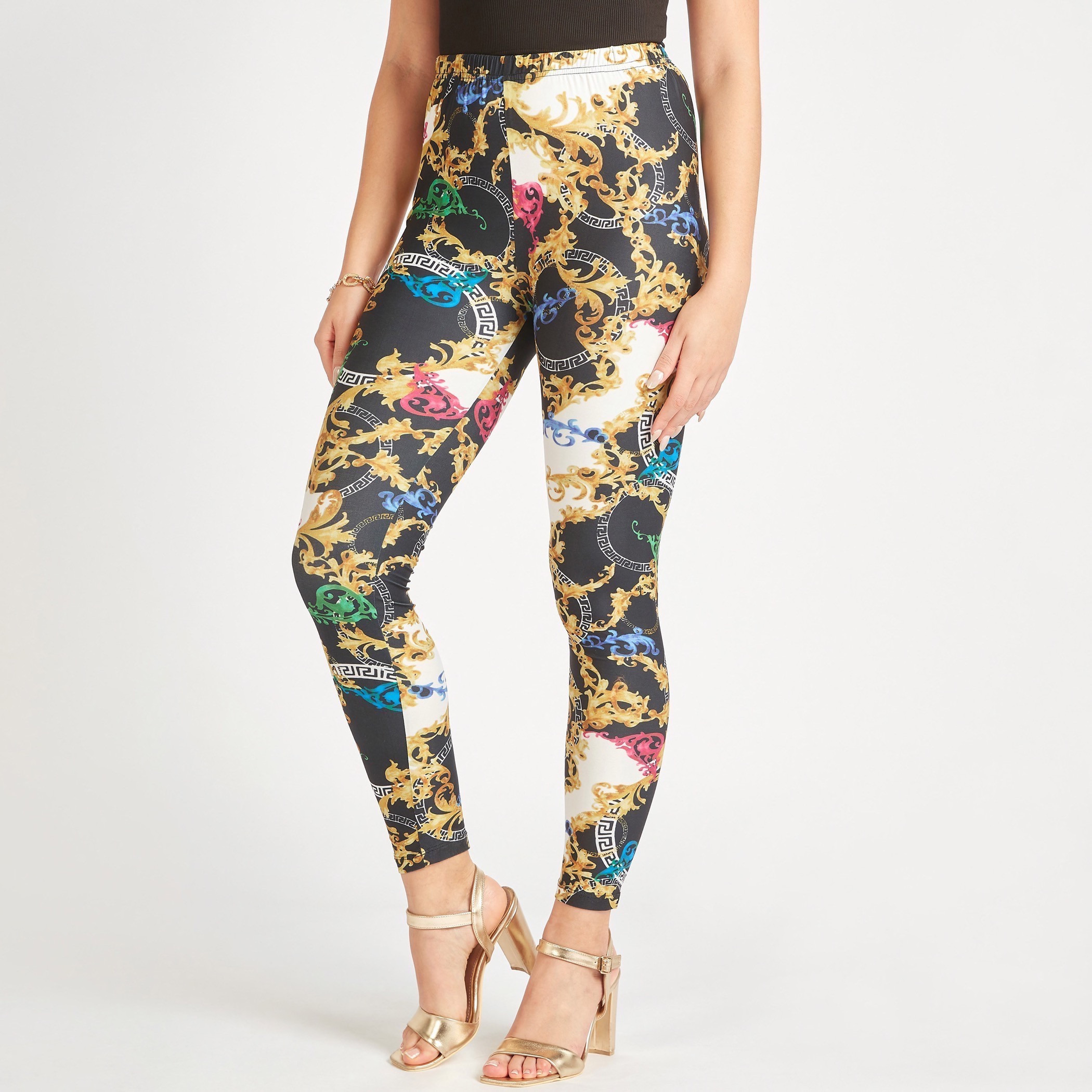 بنطلون ليقنز بخصر مطاطي متوسط الارتفاع وطبعات من تو إكستريمز-women-clothing-leggings-image-1