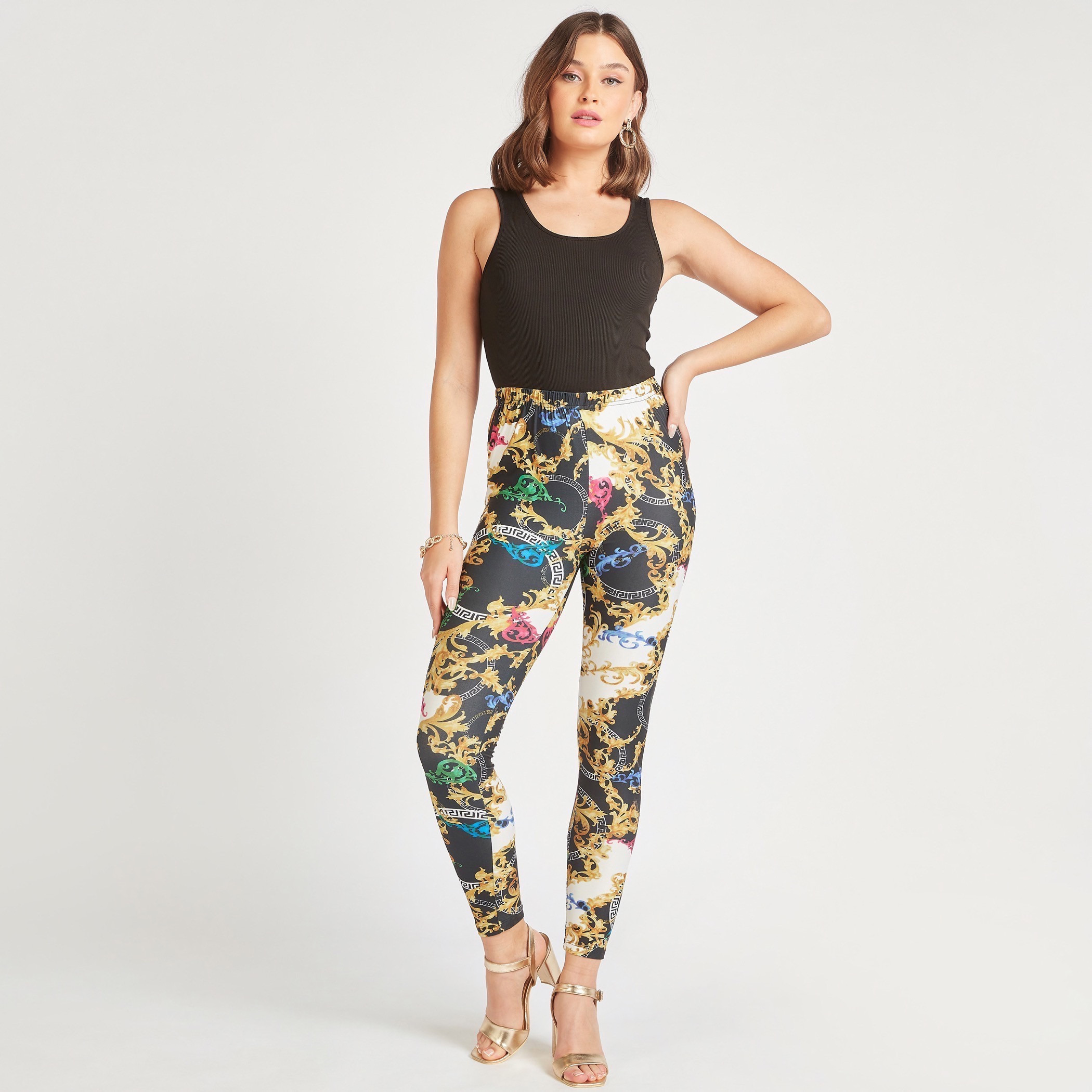 بنطلون ليقنز بخصر مطاطي متوسط الارتفاع وطبعات من تو إكستريمز-women-clothing-leggings-image-2
