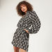 2Xtremz Printed Mini Dress with Long Sleeves and Tie-Up Belt-Dresses-thumbnailMobile-0