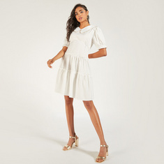 2Xtremz Solid Mini Dress with Peter Pan Collar and Short Sleeves