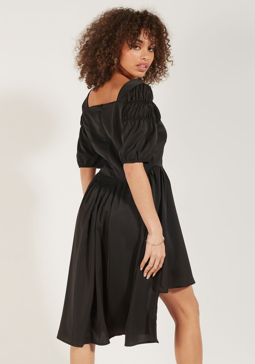 2Xtremz Solid Asymmetric Midi Dress with Puff Sleeves-Dresses-image-3