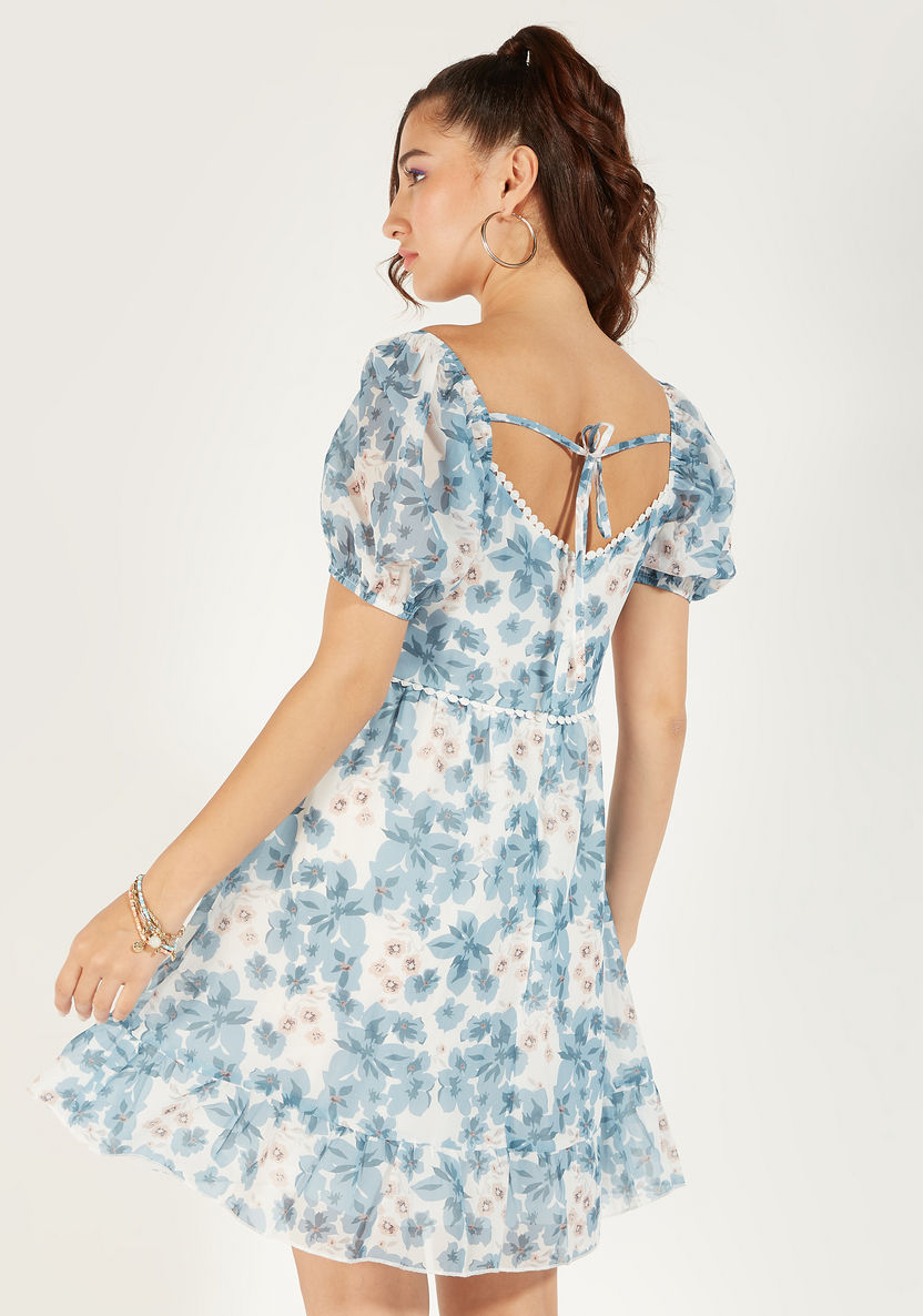 2Xtremz Floral Print Skater Dress with Cutout Detail-Dresses-image-3