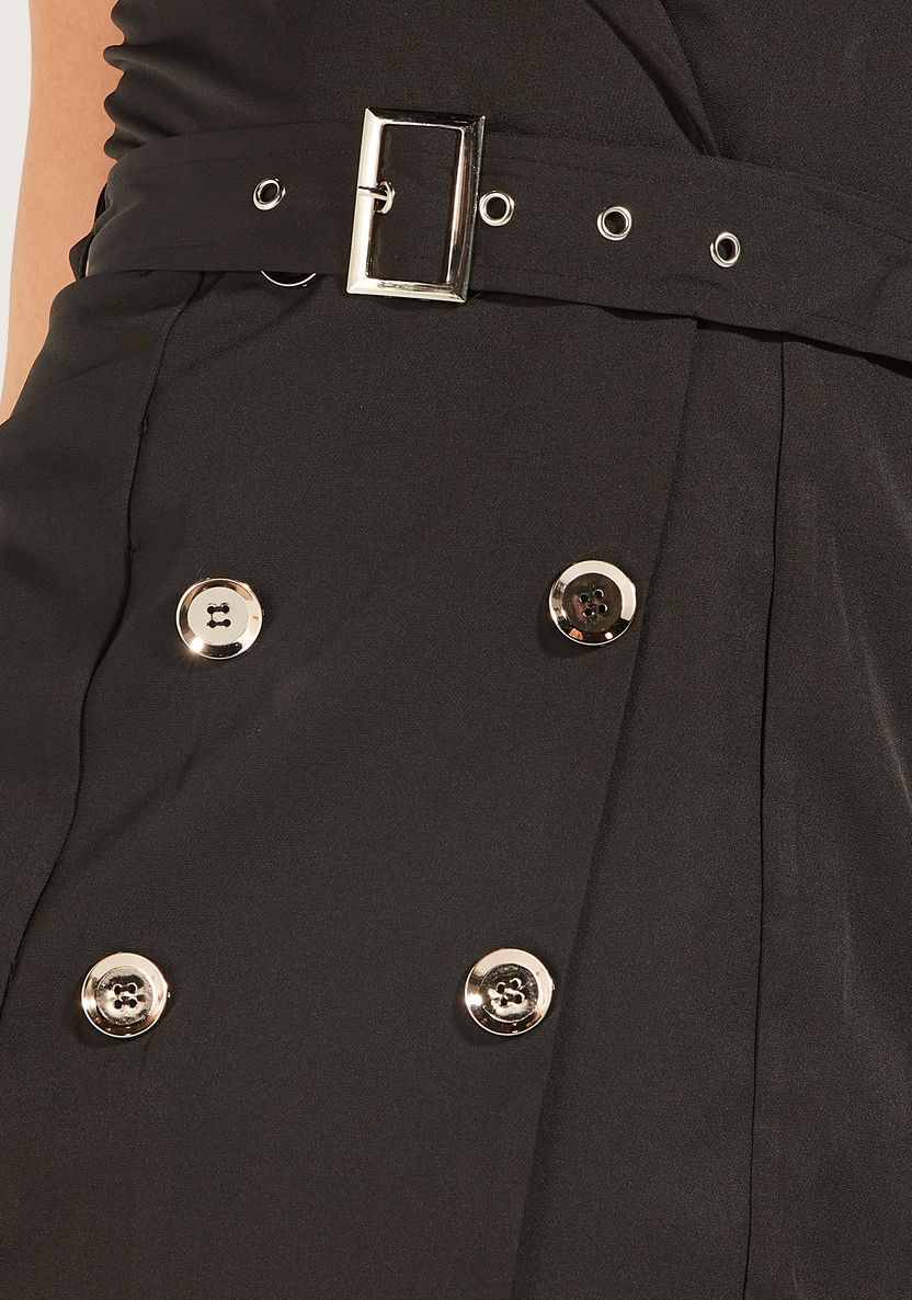 2Xtremz Solid Mini Sleeveless Blazer Dress with Belt-Dresses-image-4