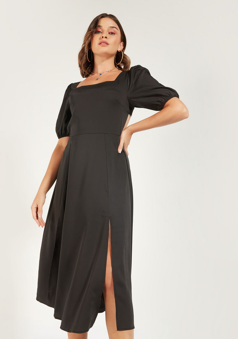 2Xtremz Solid Midi A-line Dress with Cutout Detail and Slit-Dresses-image-0