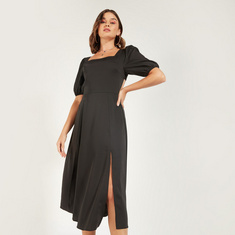 2Xtremz Solid Midi A-line Dress with Cutout Detail and Slit