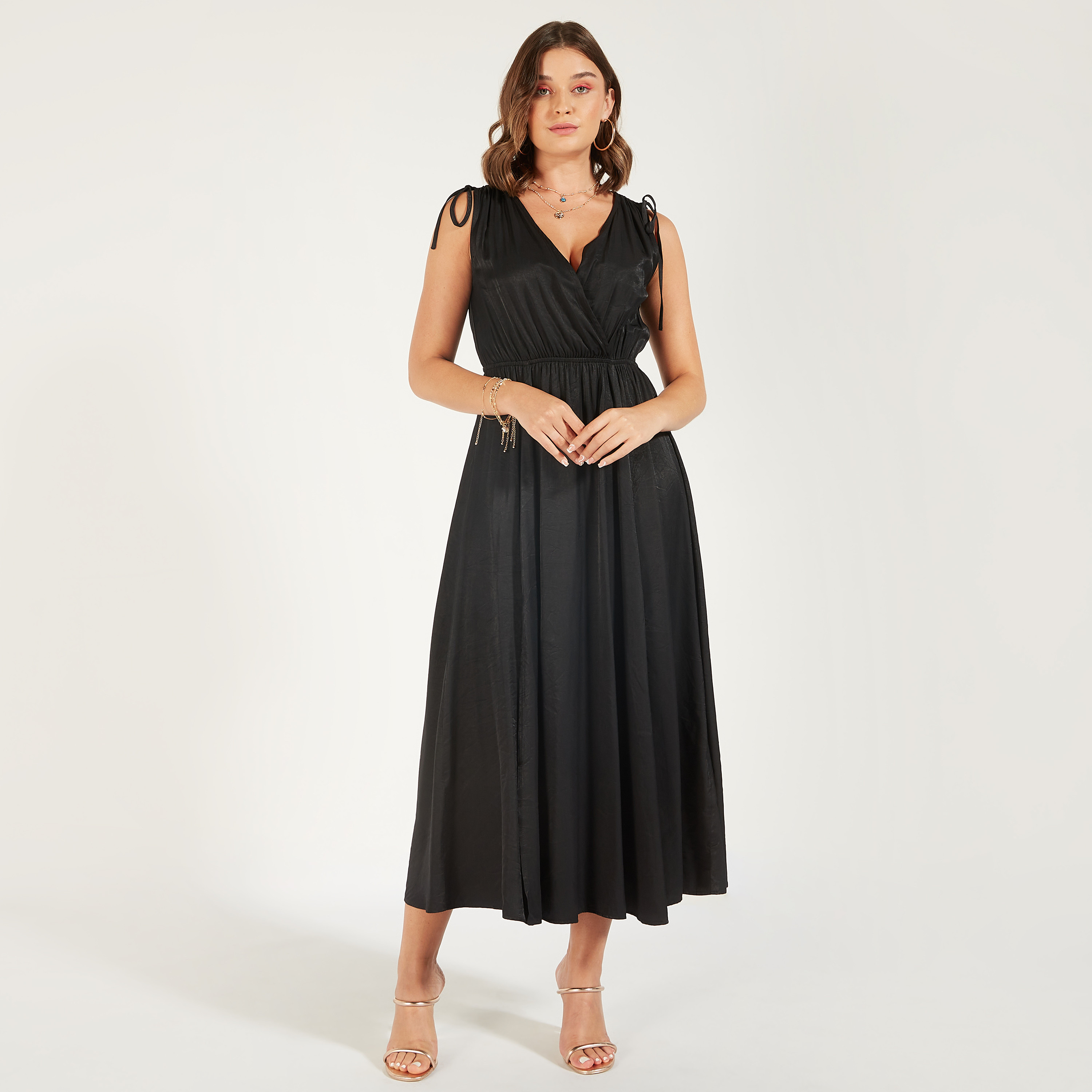 2Xtremz Solid Sleeveless Maxi A-line Dress with Slit Detail-women-clothing-dresses-image-2