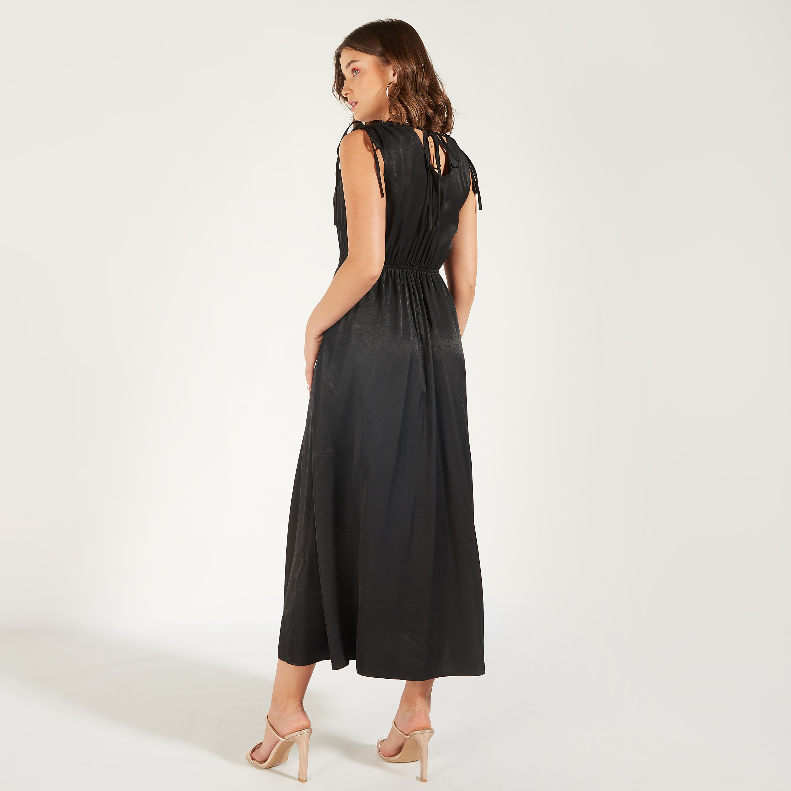 2Xtremz Solid Sleeveless Maxi A-line Dress with Slit Detail-women-clothing-dresses-image-4