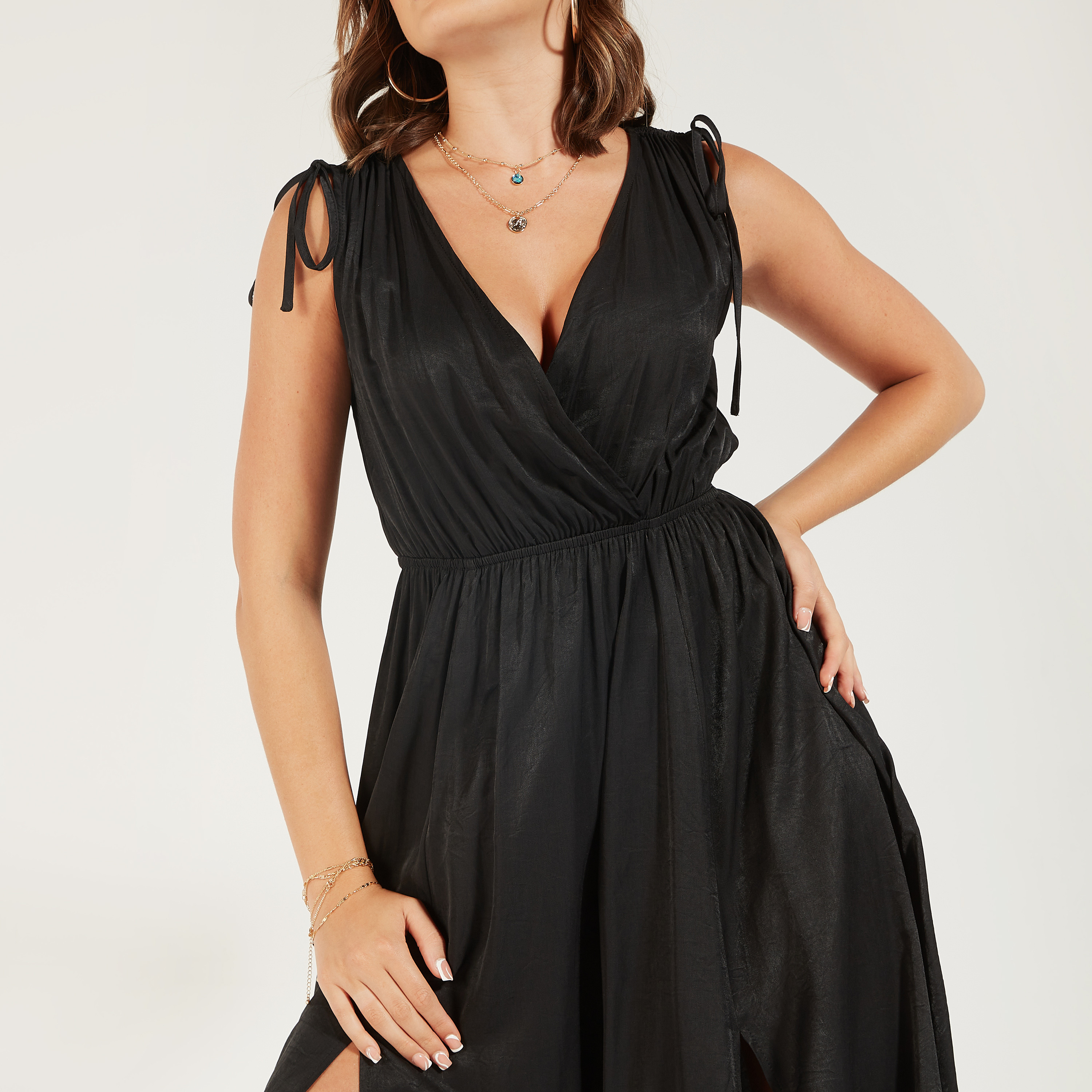 2Xtremz Solid Sleeveless Maxi A-line Dress with Slit Detail-women-clothing-dresses-image-7