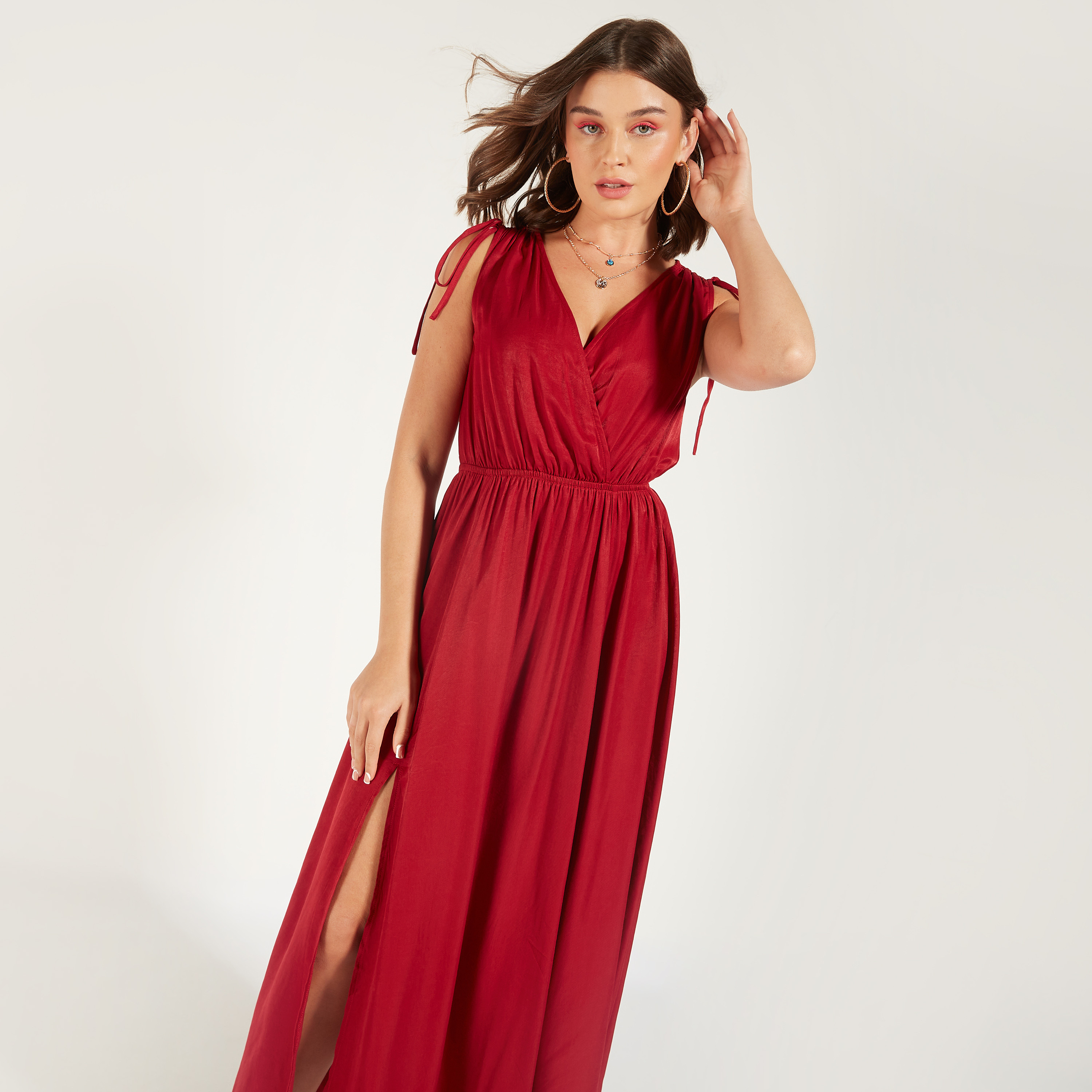 2Xtremz Solid Sleeveless Maxi A-line Dress with Slit Detail-women-clothing-dresses-image-21