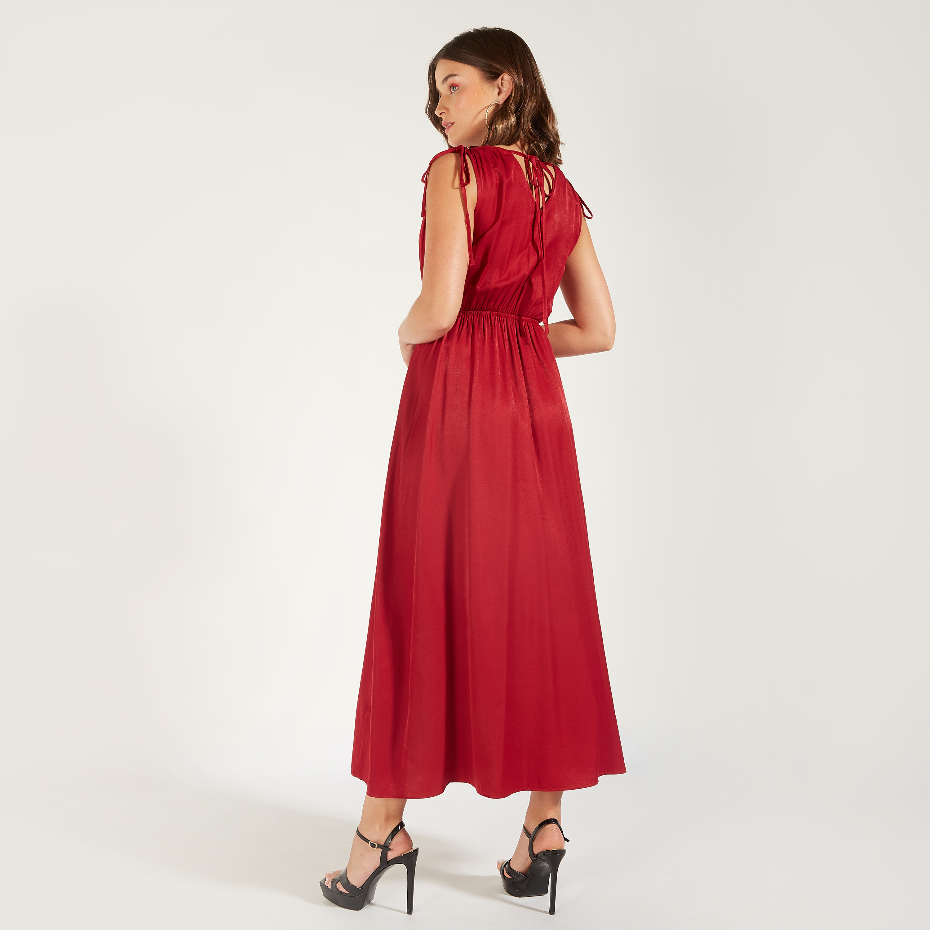 2Xtremz Solid Sleeveless Maxi A-line Dress with Slit Detail-women-clothing-dresses-image-24