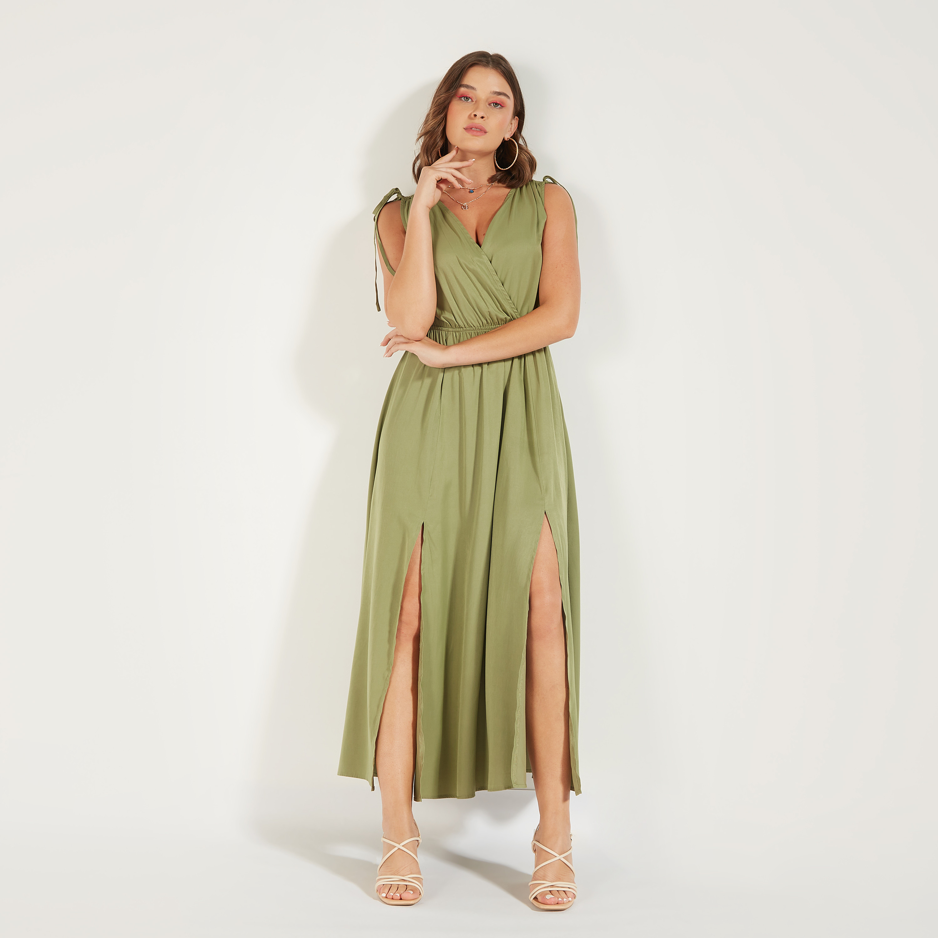 2Xtremz Solid Sleeveless Maxi A-line Dress with Slit Detail-women-clothing-dresses-image-15