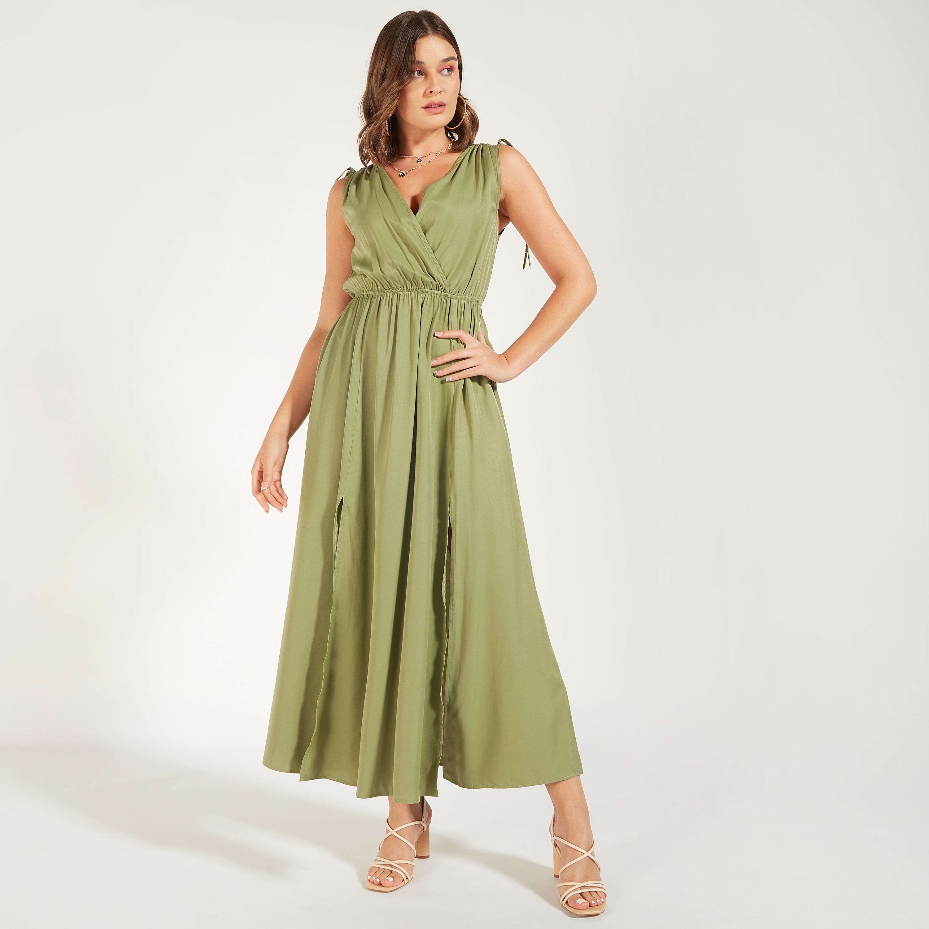 2Xtremz Solid Sleeveless Maxi A-line Dress with Slit Detail-women-clothing-dresses-image-19