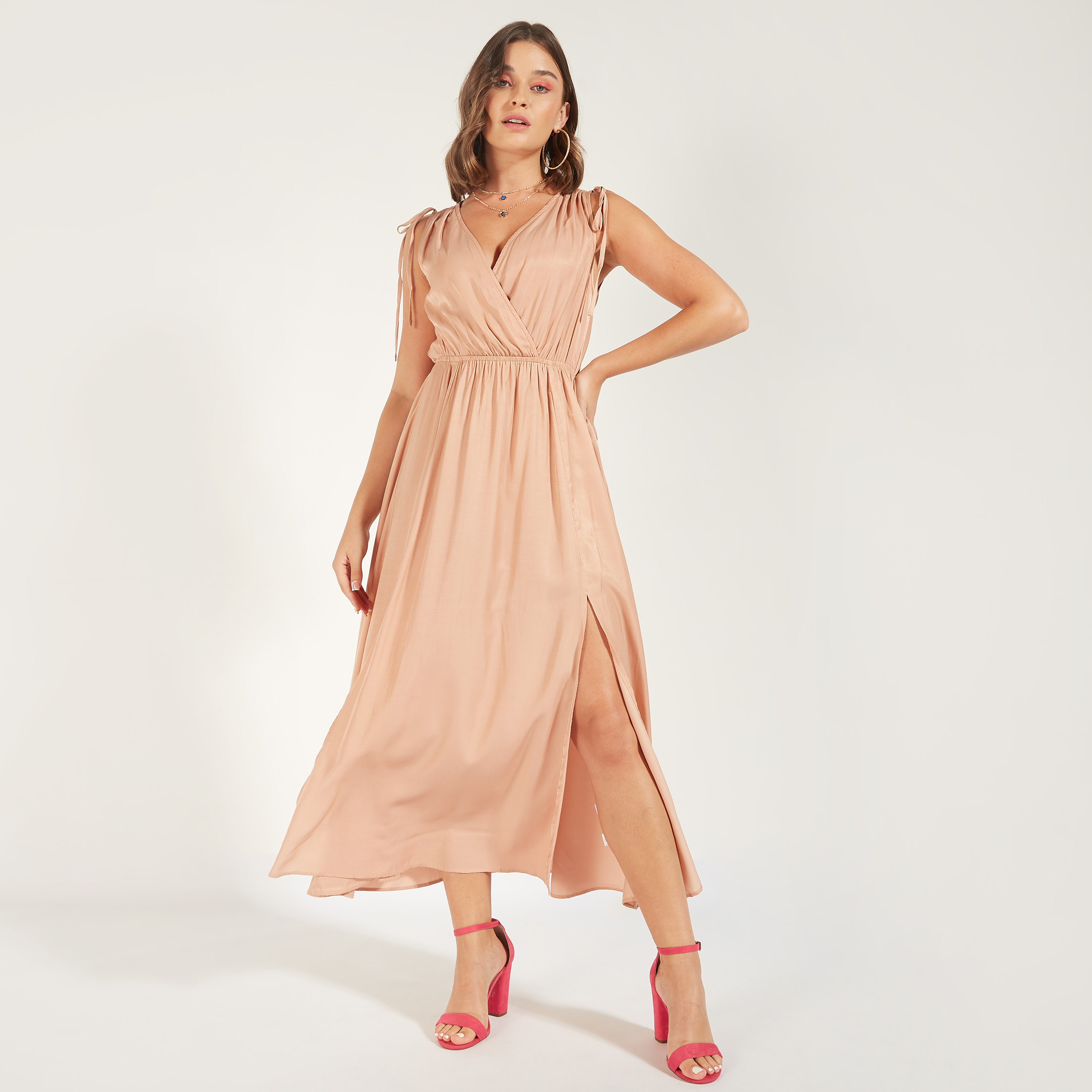 2Xtremz Solid Sleeveless Maxi A-line Dress with Slit Detail-women-clothing-dresses-image-8