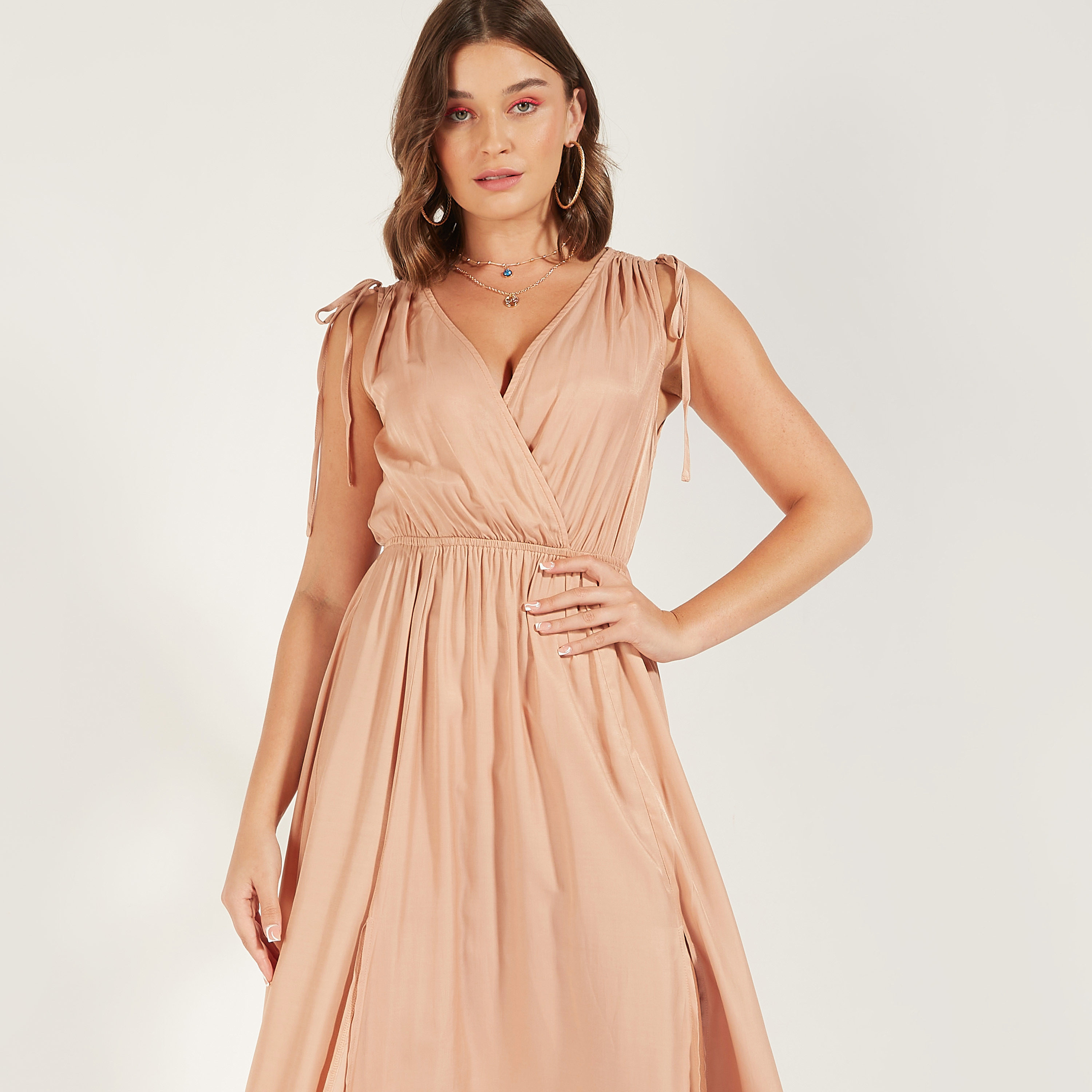 2Xtremz Solid Sleeveless Maxi A-line Dress with Slit Detail-women-clothing-dresses-image-10