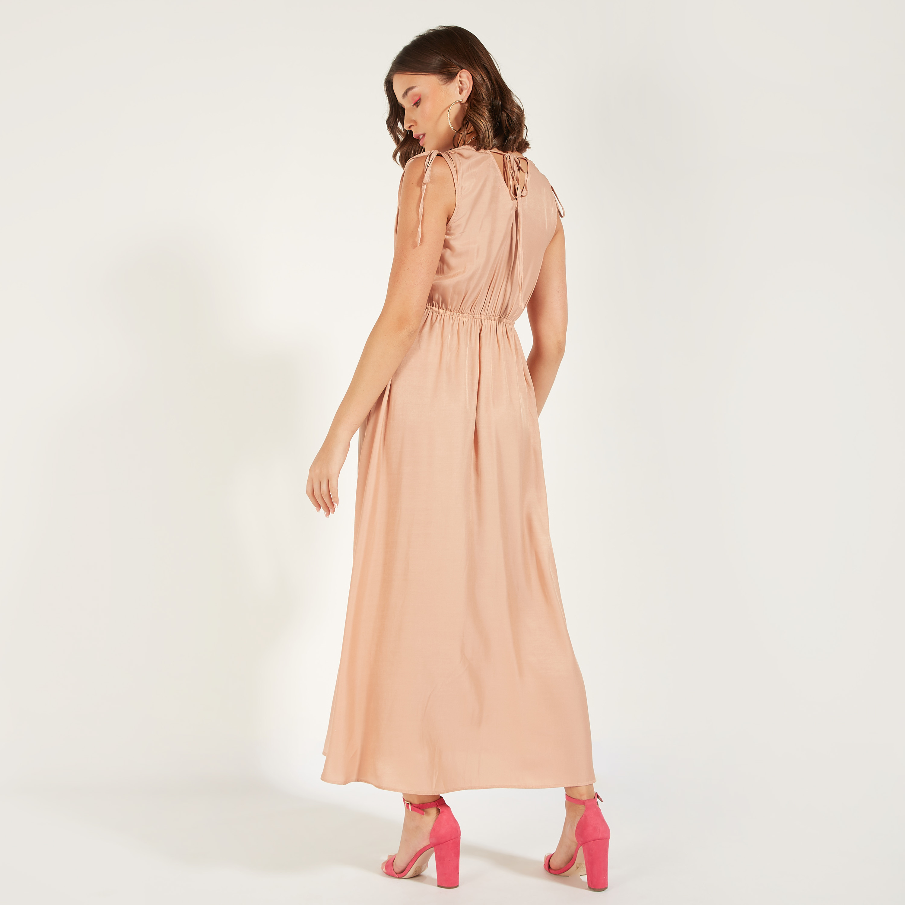 2Xtremz Solid Sleeveless Maxi A-line Dress with Slit Detail-women-clothing-dresses-image-11