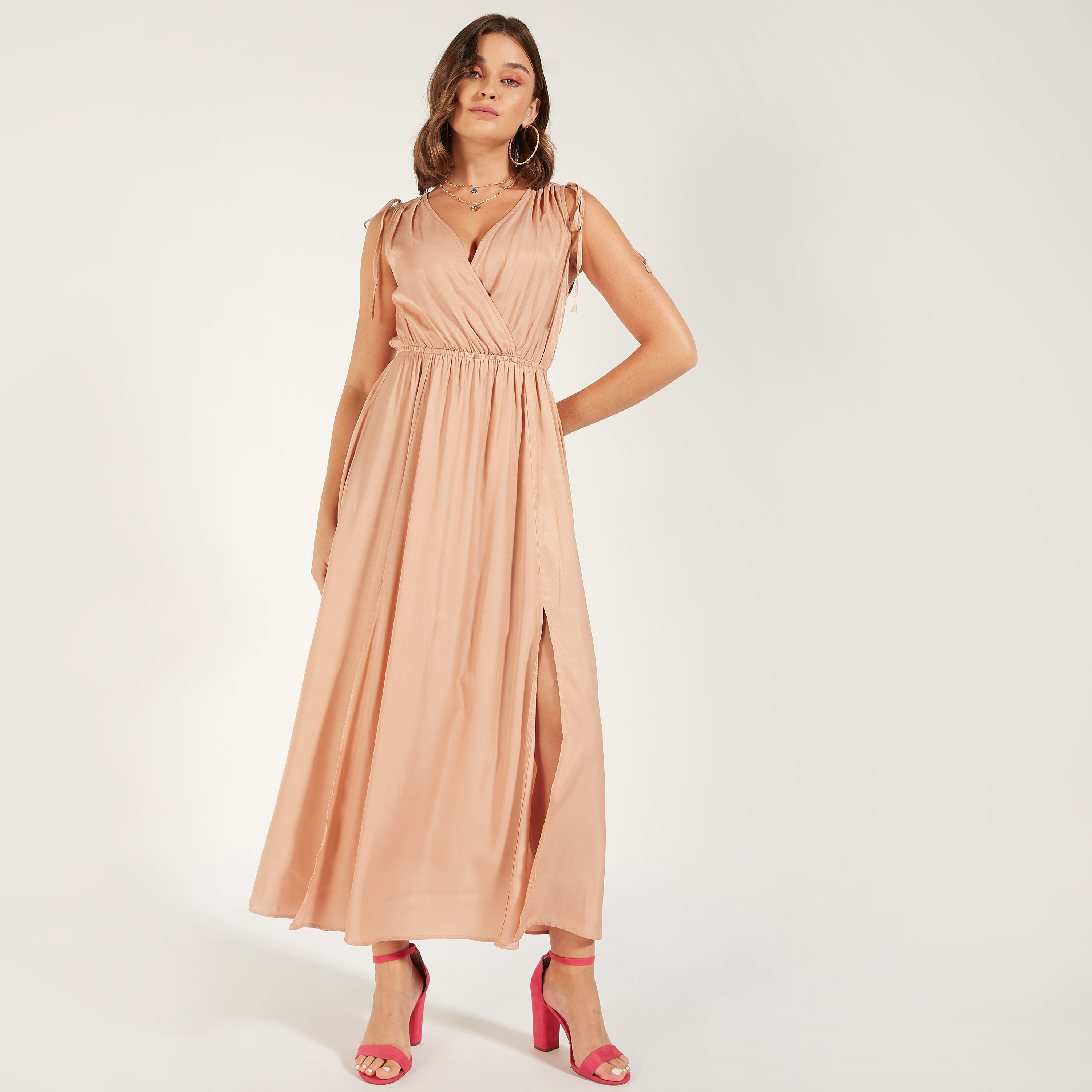 2Xtremz Solid Sleeveless Maxi A-line Dress with Slit Detail-women-clothing-dresses-image-12