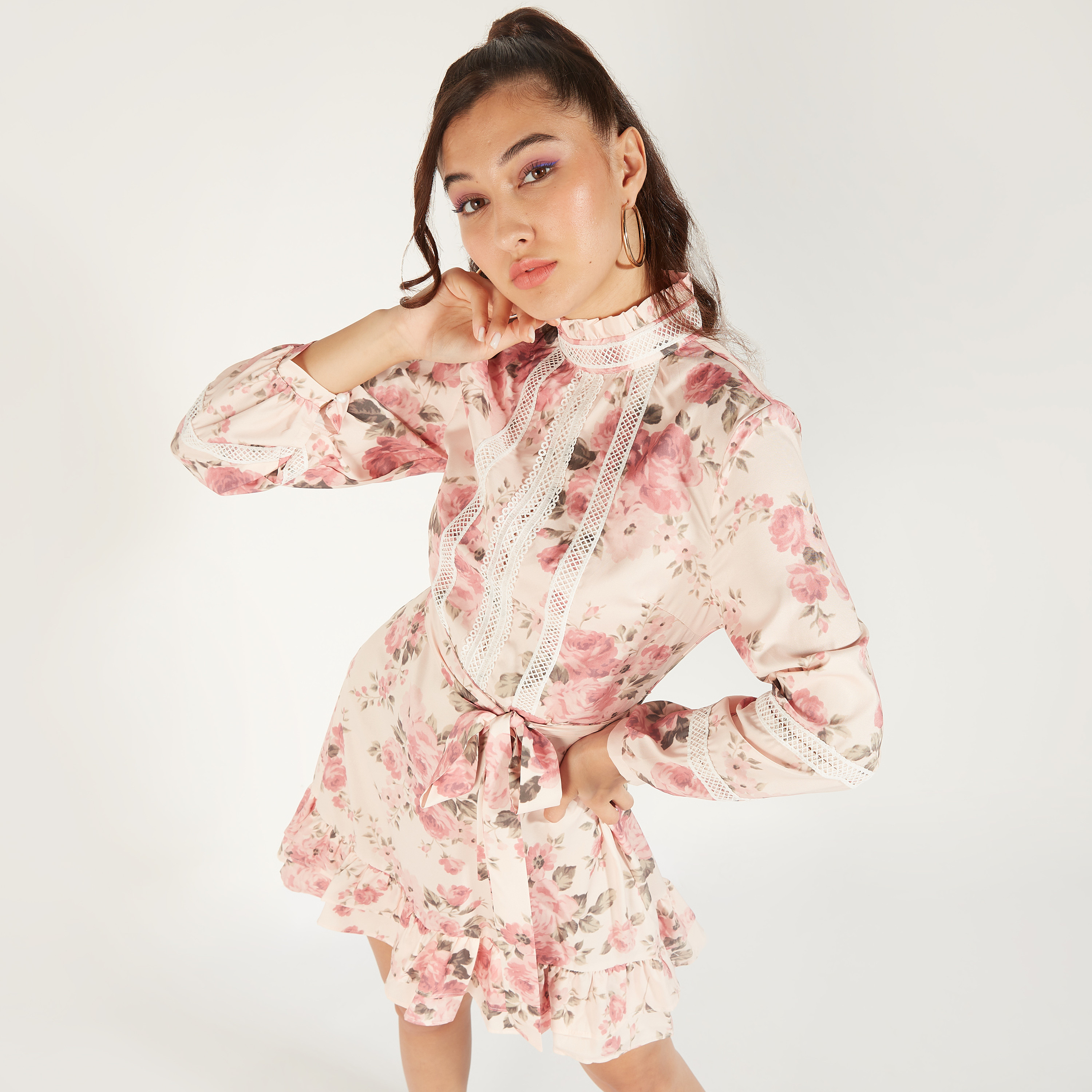 2Xtremz Floral Print A-line Mini Dress with Lace Detail-women-clothing-dresses-image-1