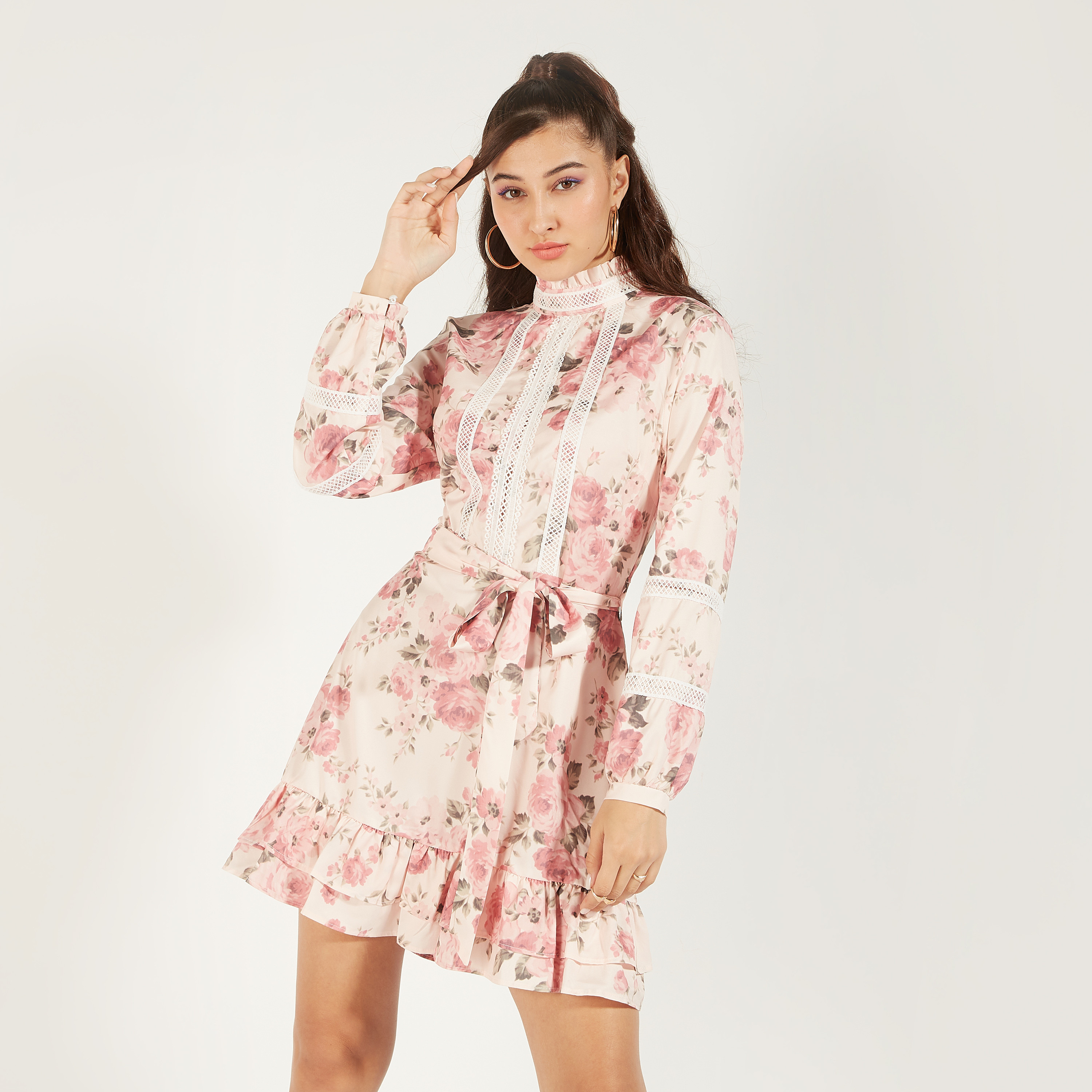 2Xtremz Floral Print A-line Mini Dress with Lace Detail-women-clothing-dresses-image-3
