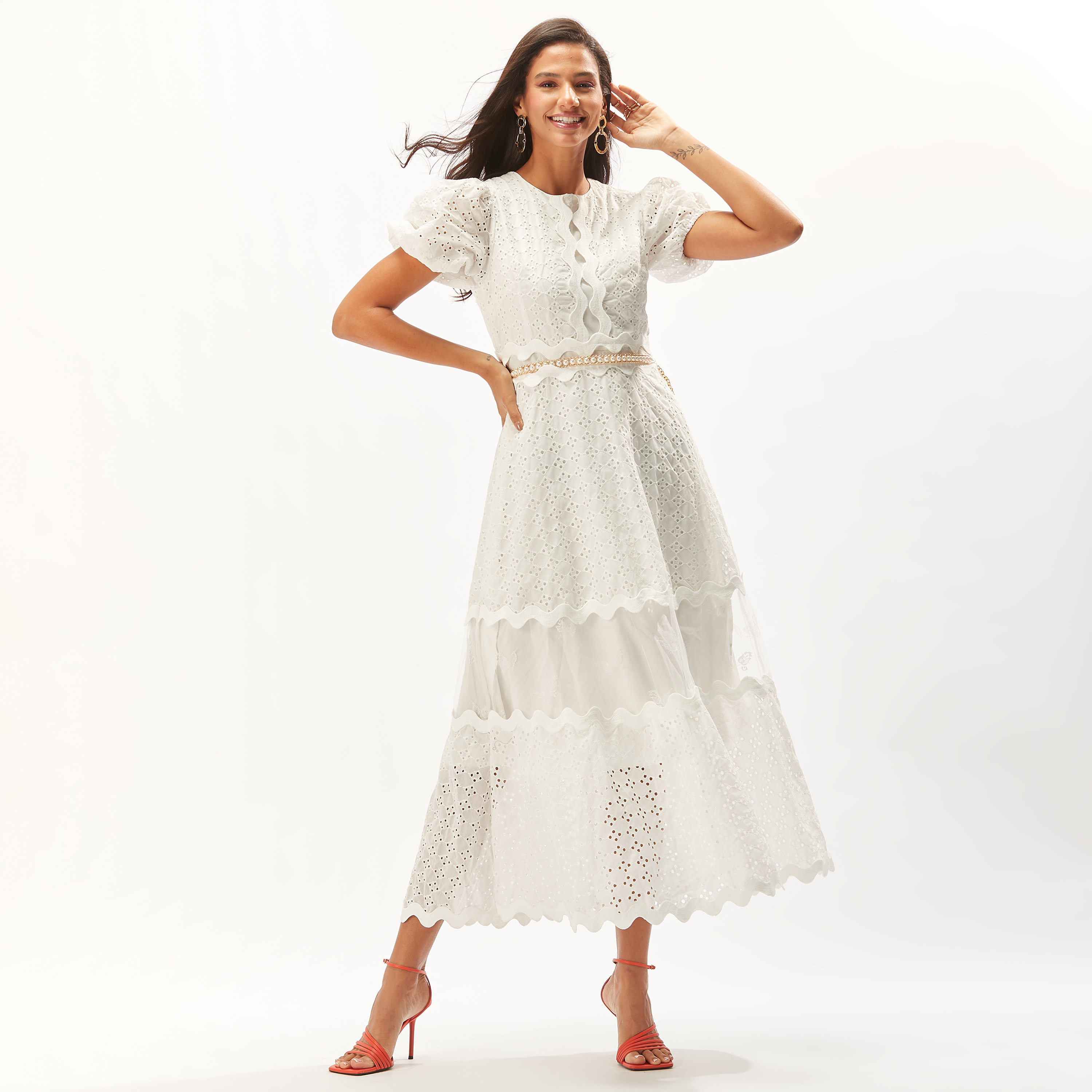فستان طويل شيفلي بارز الملمس متعدد الطبقات بخصر مرن من توإكستريمز-women-clothing-dresses-image-13