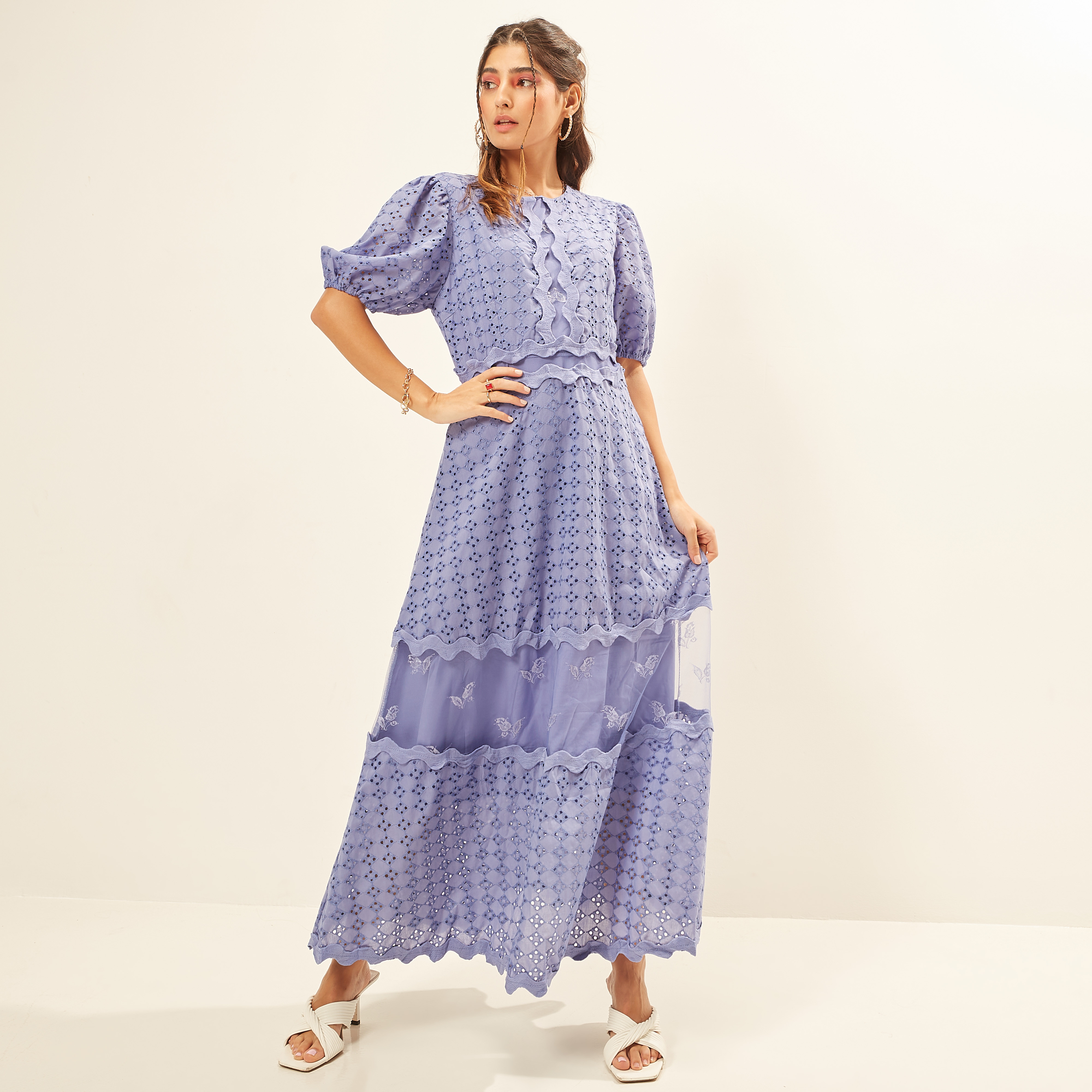 فستان طويل شيفلي بارز الملمس متعدد الطبقات بخصر مرن من توإكستريمز-women-clothing-dresses-image-7