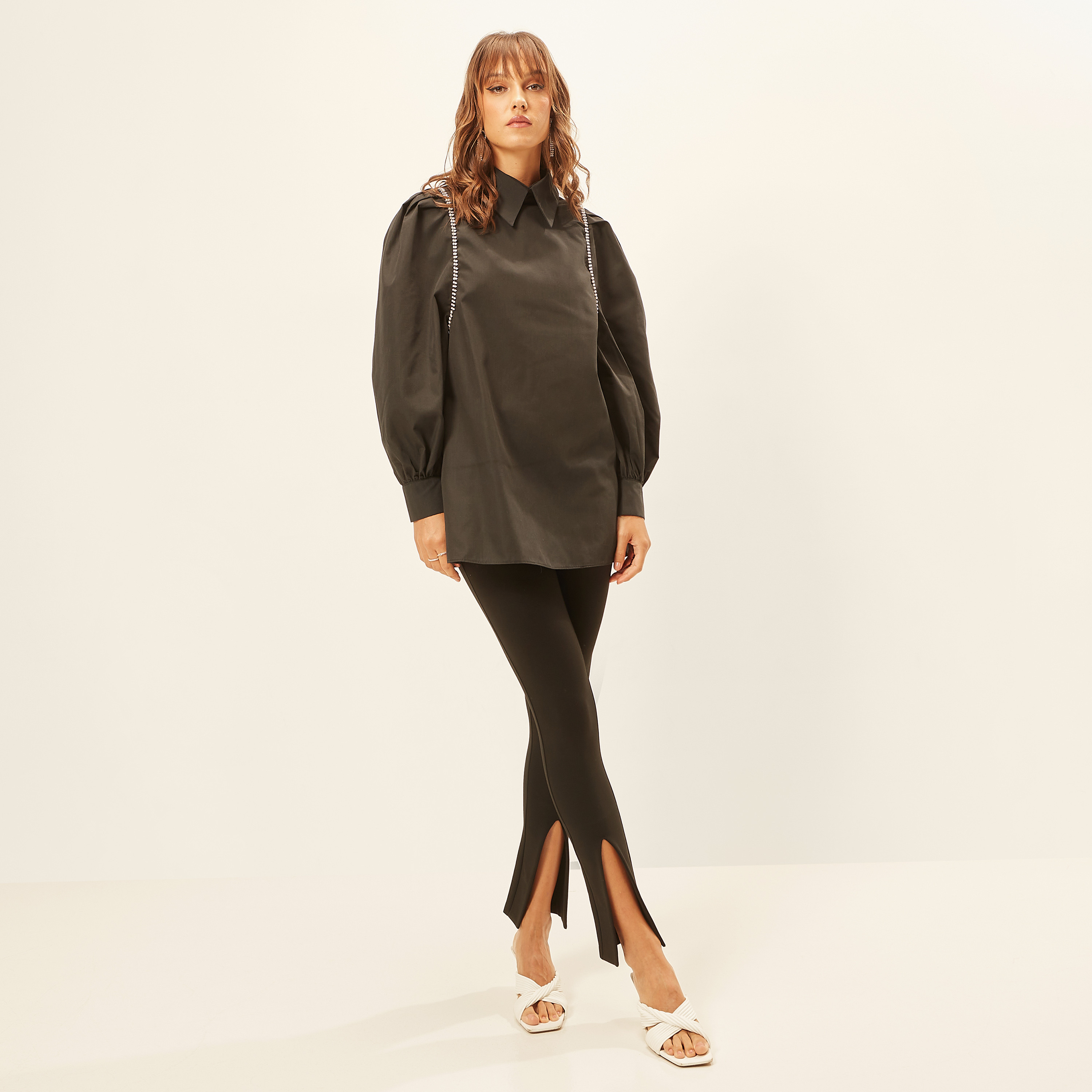 قميص سادة بياقة واسعة وتزيينات من توإكستريمز-women-clothing-shirtsandblouses-shirts-image-6