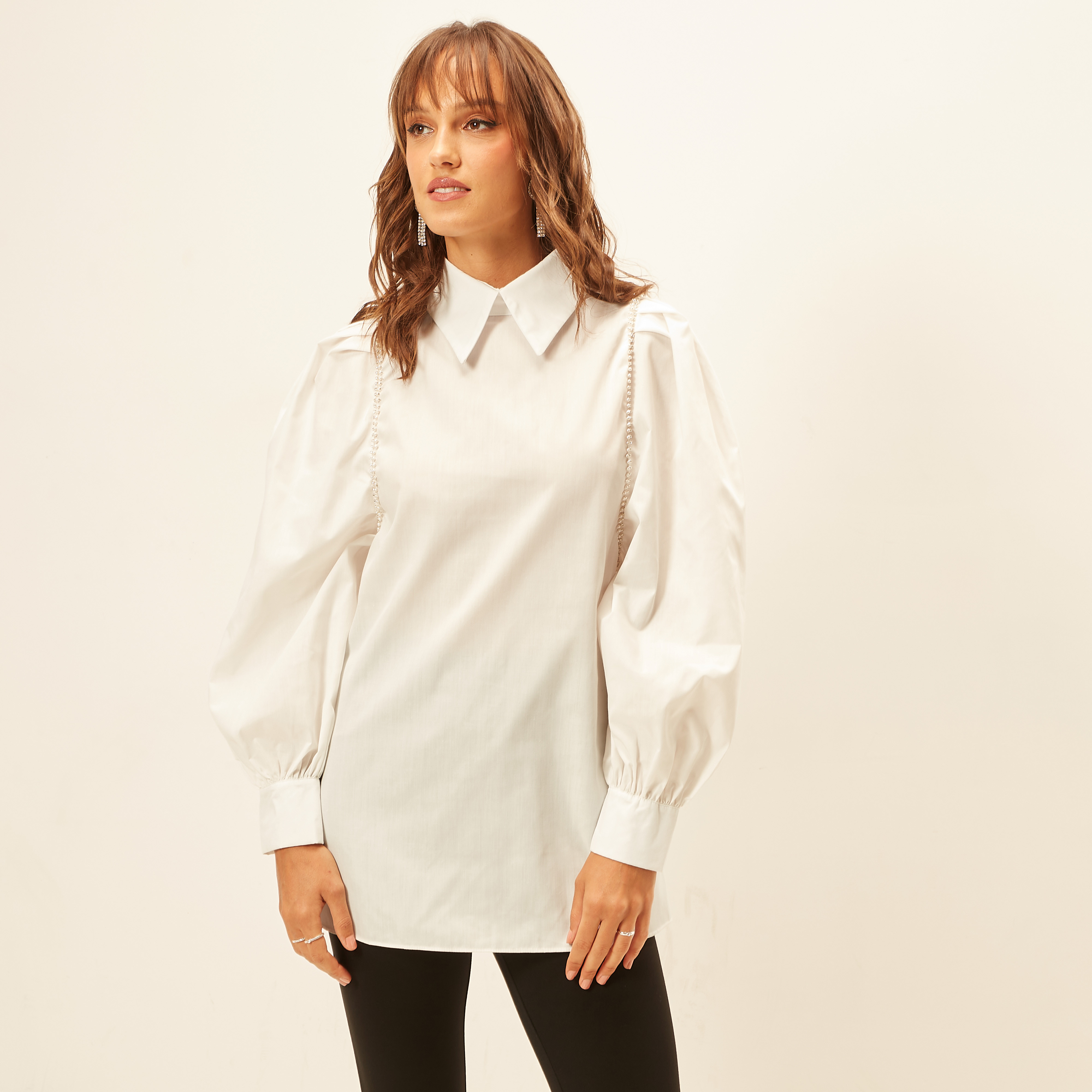 قميص سادة بياقة واسعة وتزيينات من توإكستريمز-women-clothing-shirtsandblouses-shirts-image-3