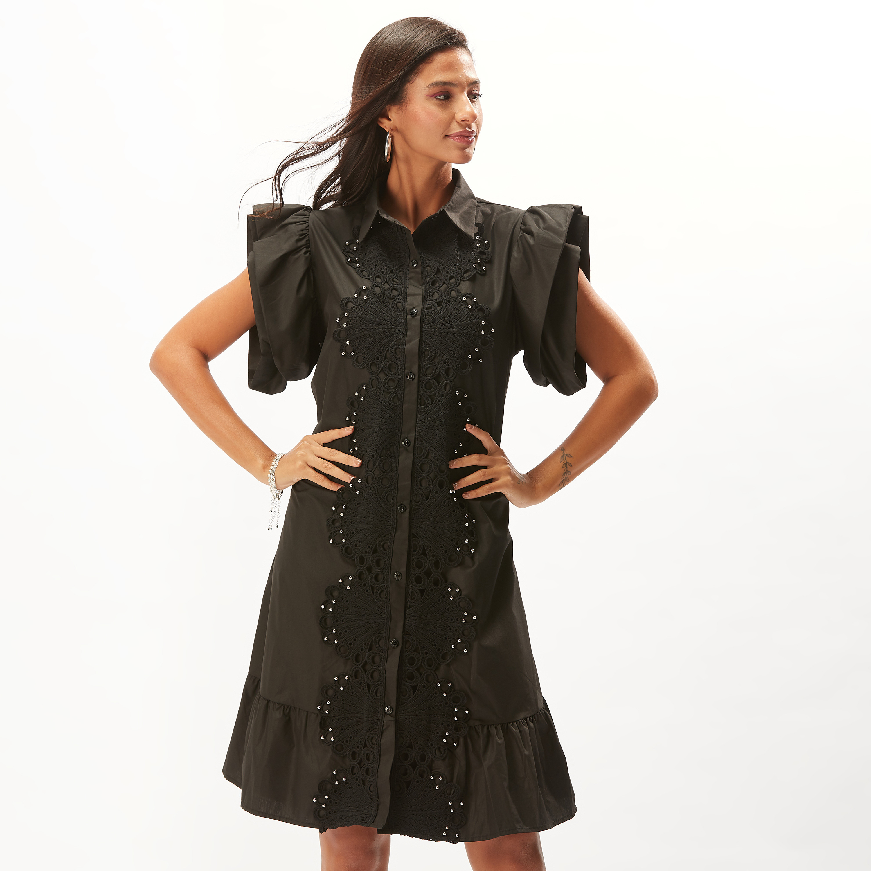 فستان تيشيرت بارز الملمس بأكمام قصيرة-women-clothing-dresses-image-1