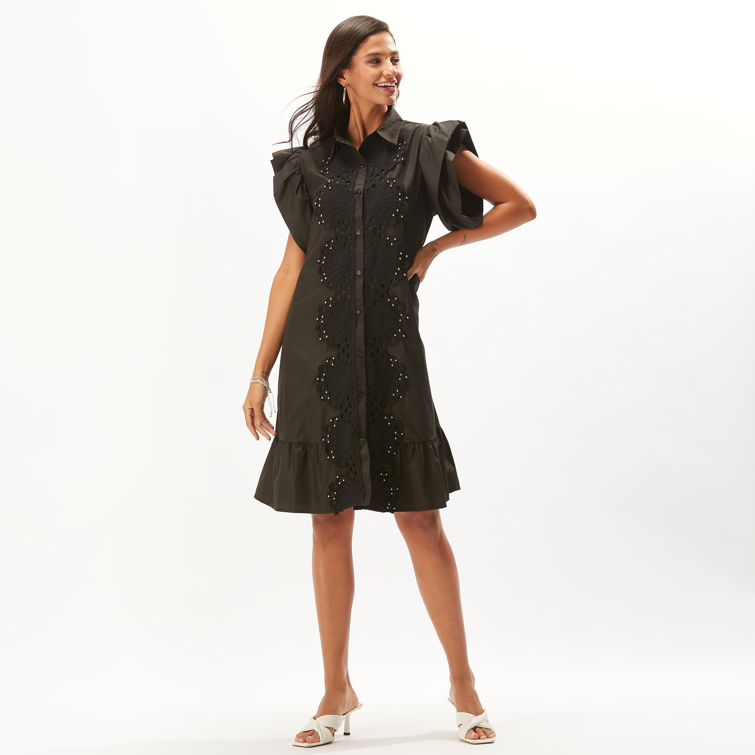 فستان تيشيرت بارز الملمس بأكمام قصيرة-women-clothing-dresses-image-2
