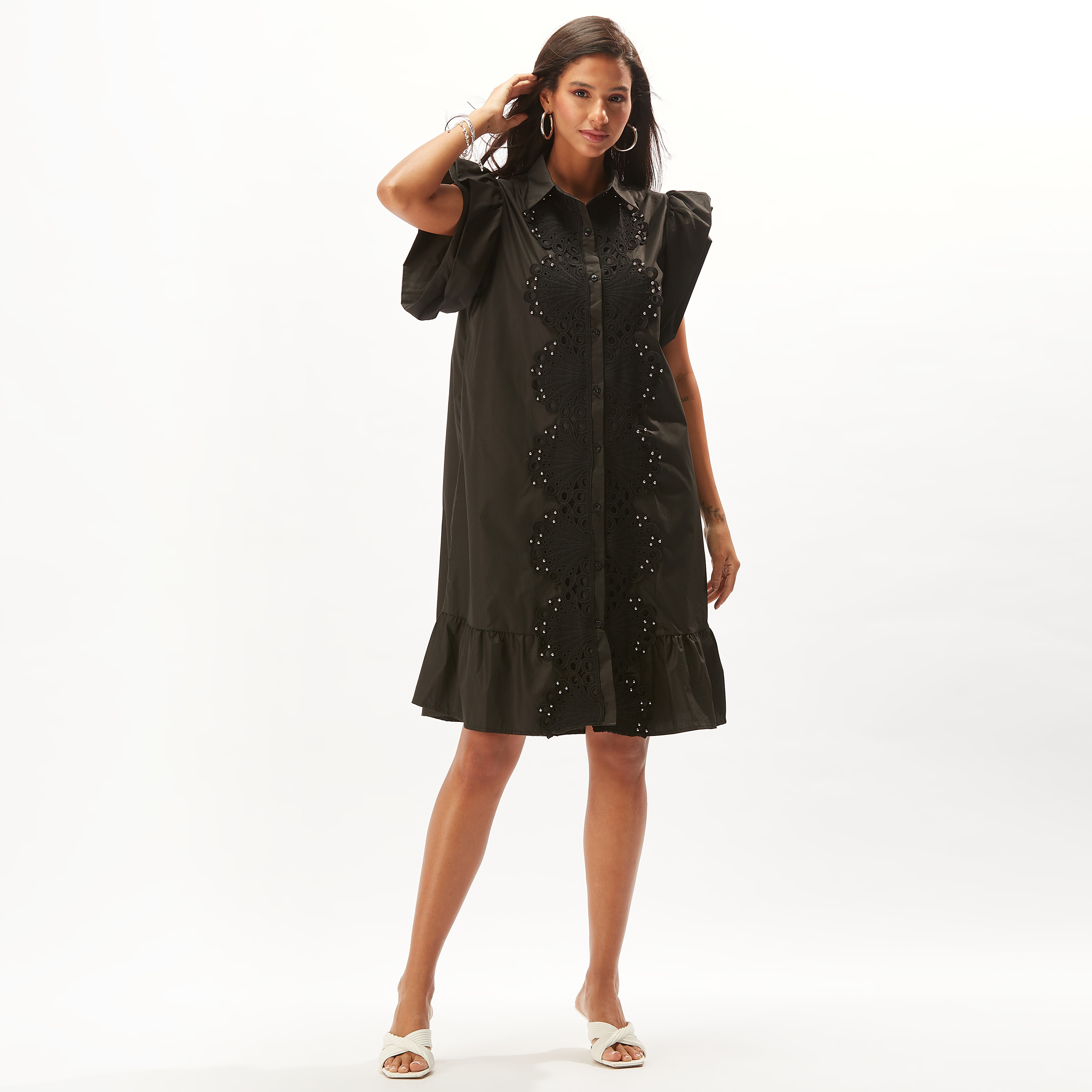 فستان تيشيرت بارز الملمس بأكمام قصيرة-women-clothing-dresses-image-6