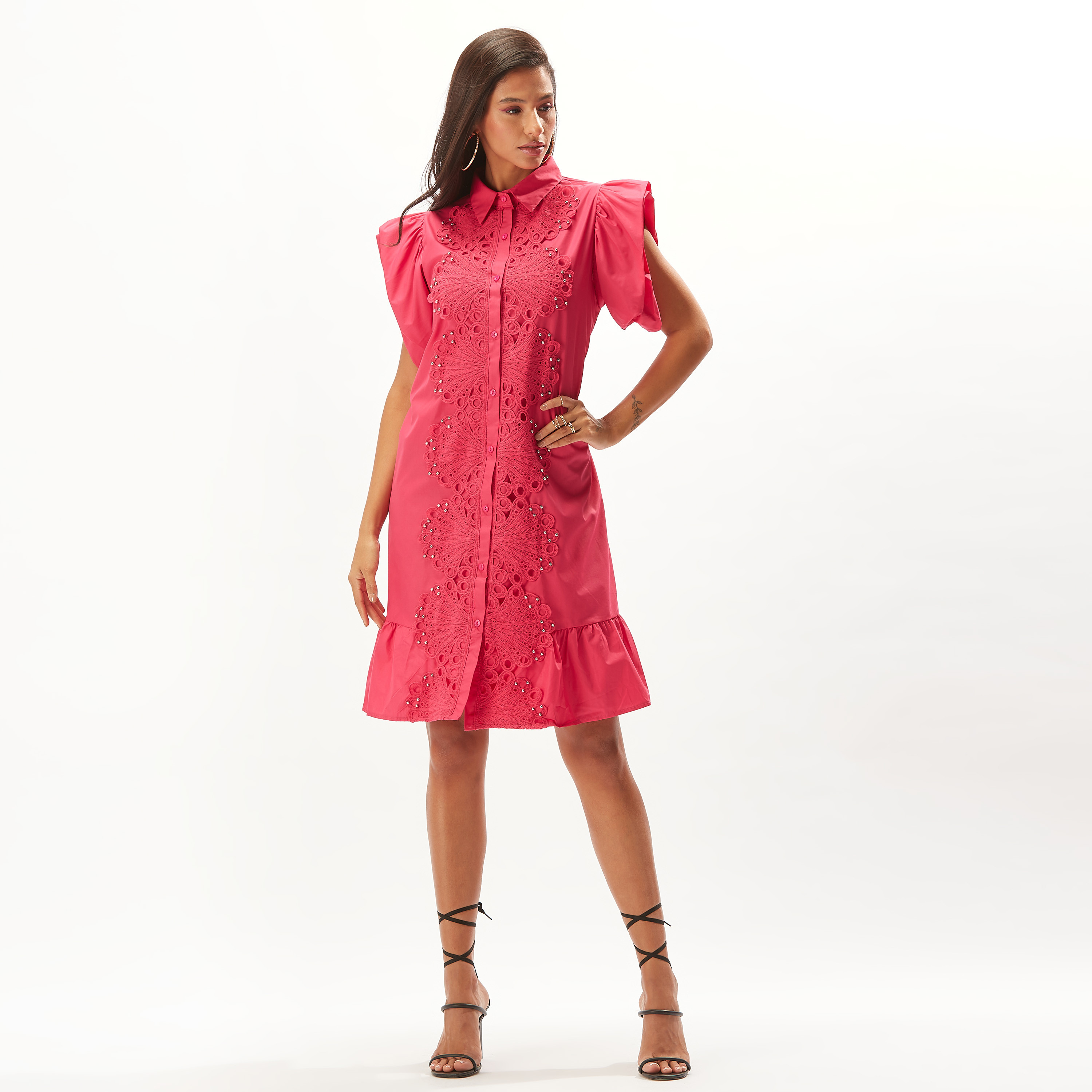 فستان تيشيرت بارز الملمس بأكمام قصيرة-women-clothing-dresses-image-14