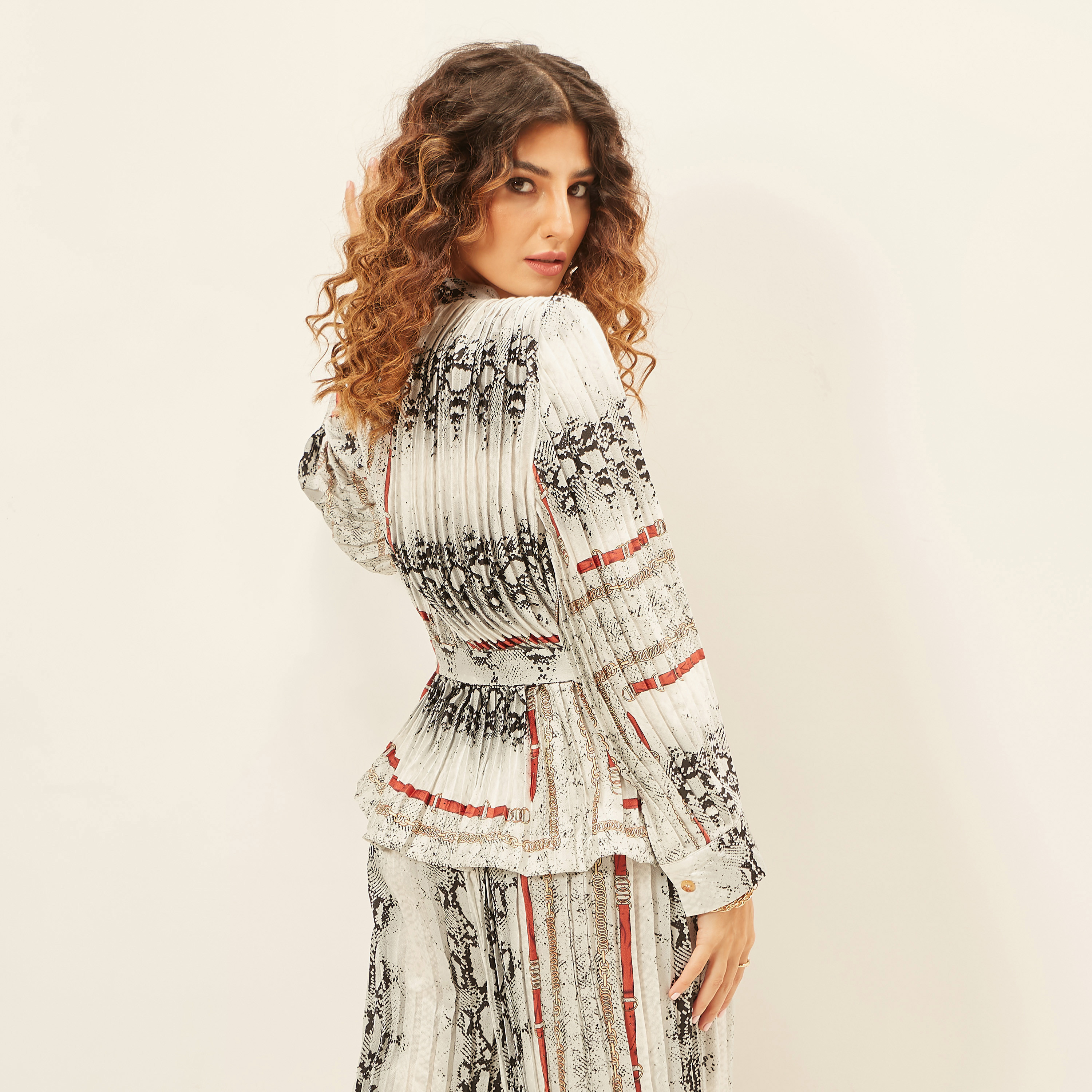 2Xtremz Printed High Neck Top with Tie-Up Belt and Pleat Detail-women-clothing-shirtsandblouses-blouses-image-3
