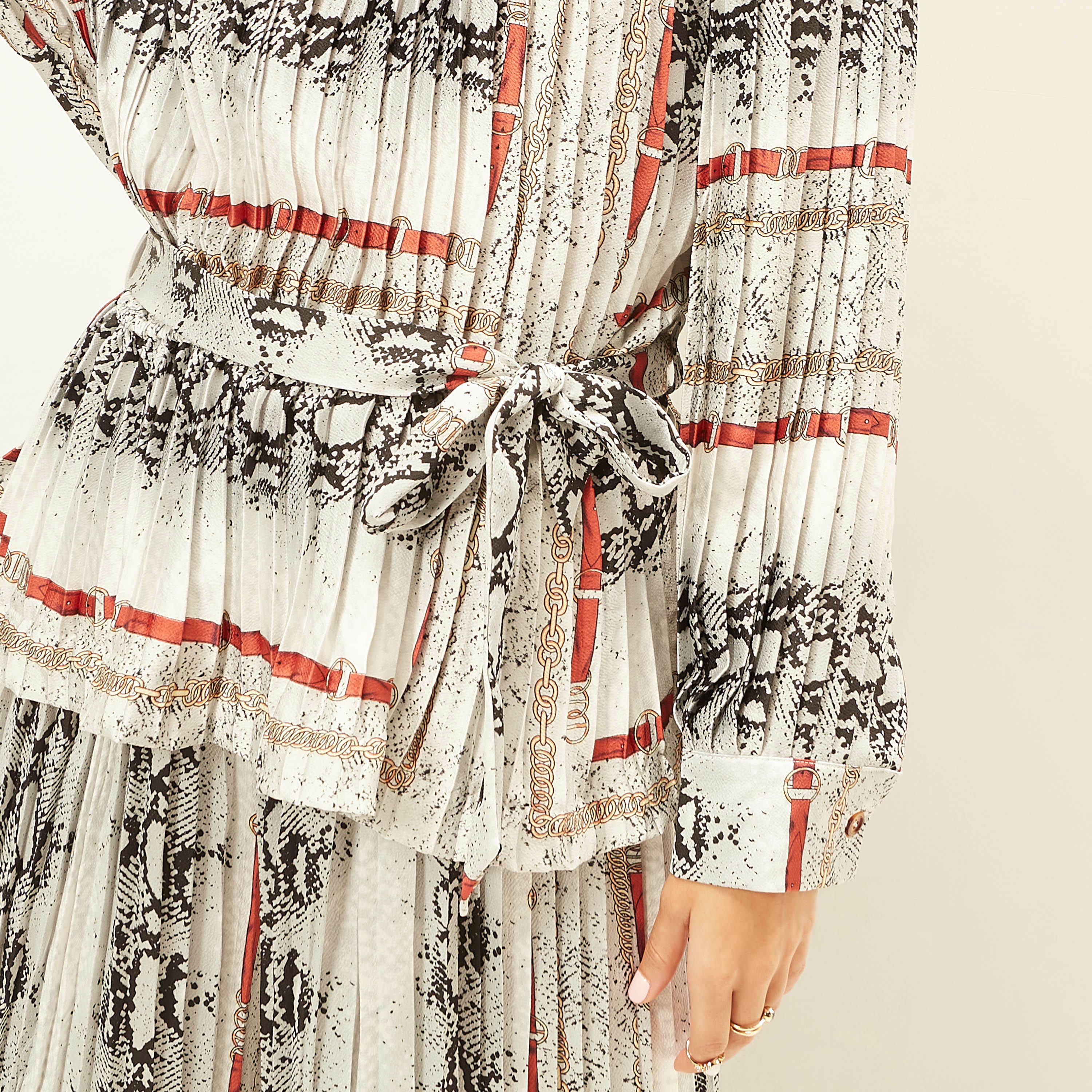 2Xtremz Printed High Neck Top with Tie-Up Belt and Pleat Detail-women-clothing-shirtsandblouses-blouses-image-4