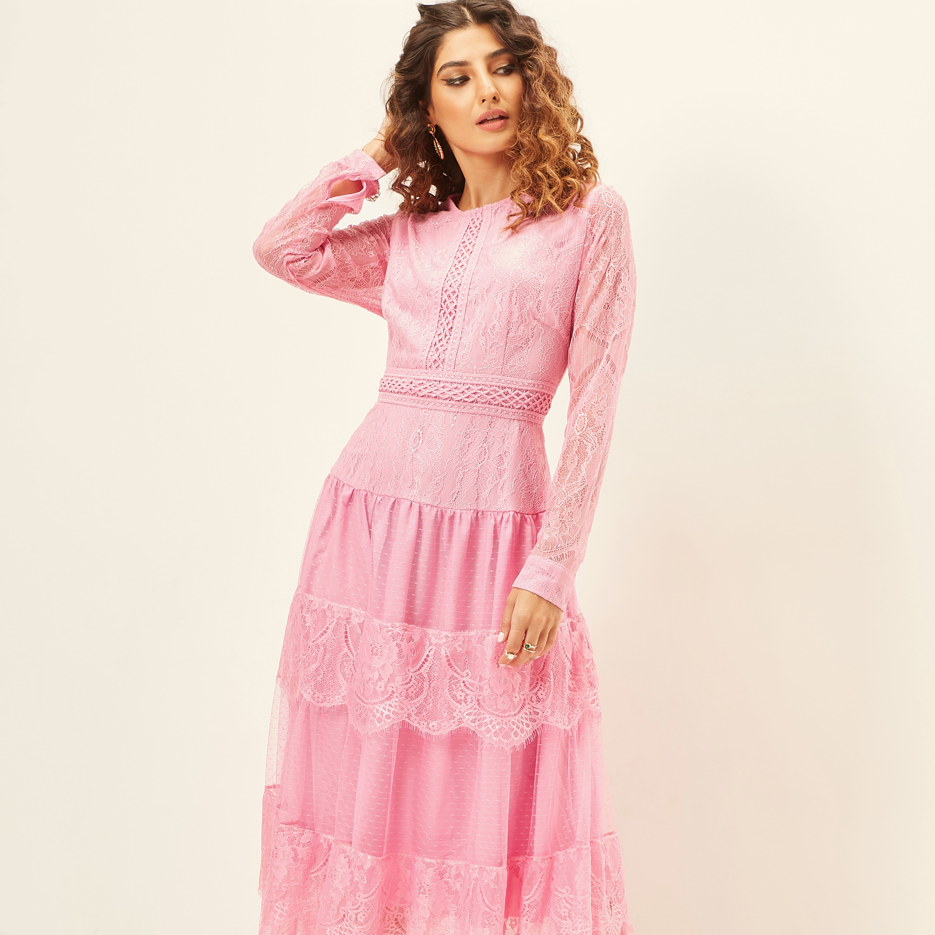 فستان إيه لاين طويل بأكمام طويلة وسحاب إغلاق ودانتيل من تو إكستريمز-women-clothing-dresses-image-5