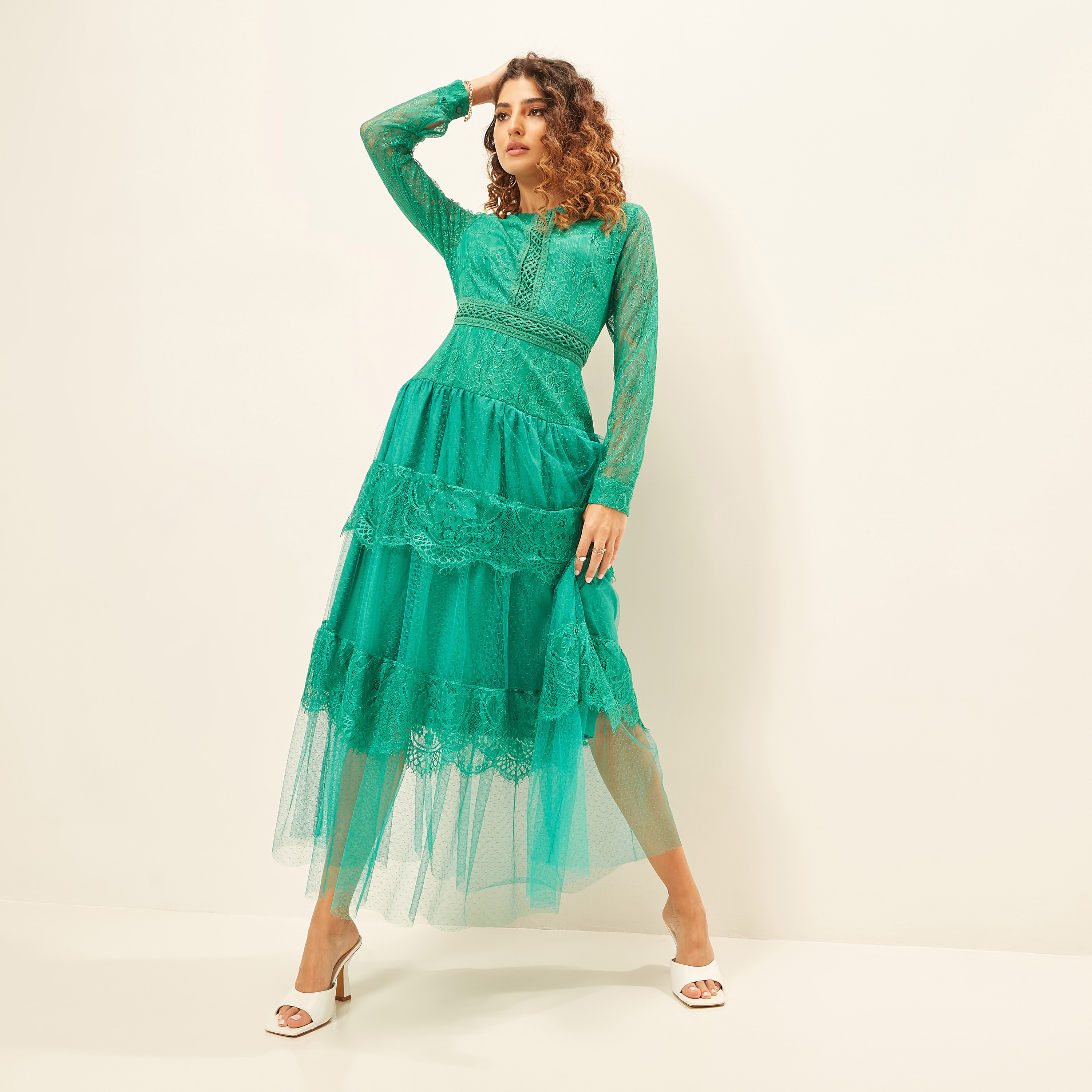 فستان إيه لاين طويل بأكمام طويلة وسحاب إغلاق ودانتيل من تو إكستريمز-women-clothing-dresses-image-11