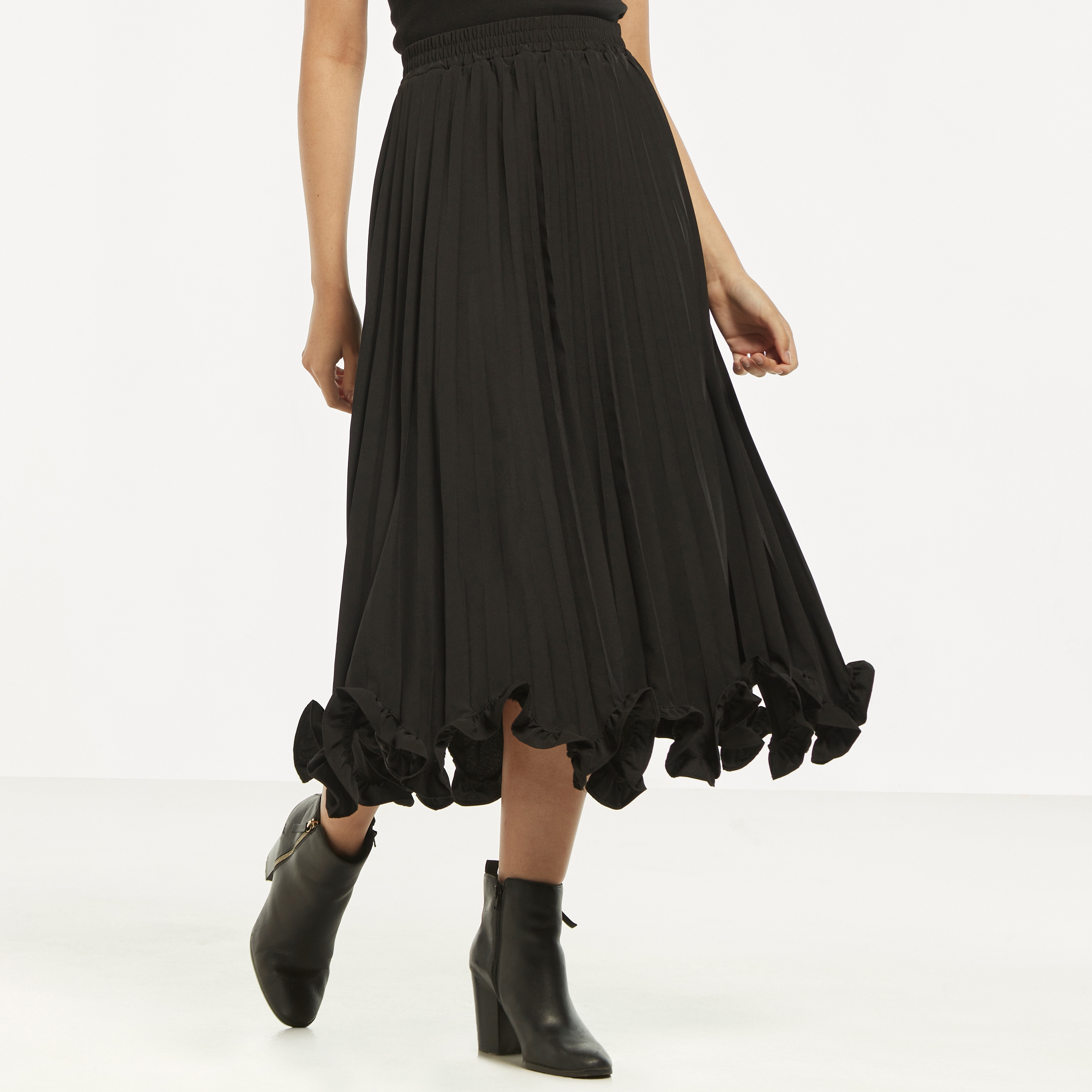 Black tiered hotsell pleated midi skirt