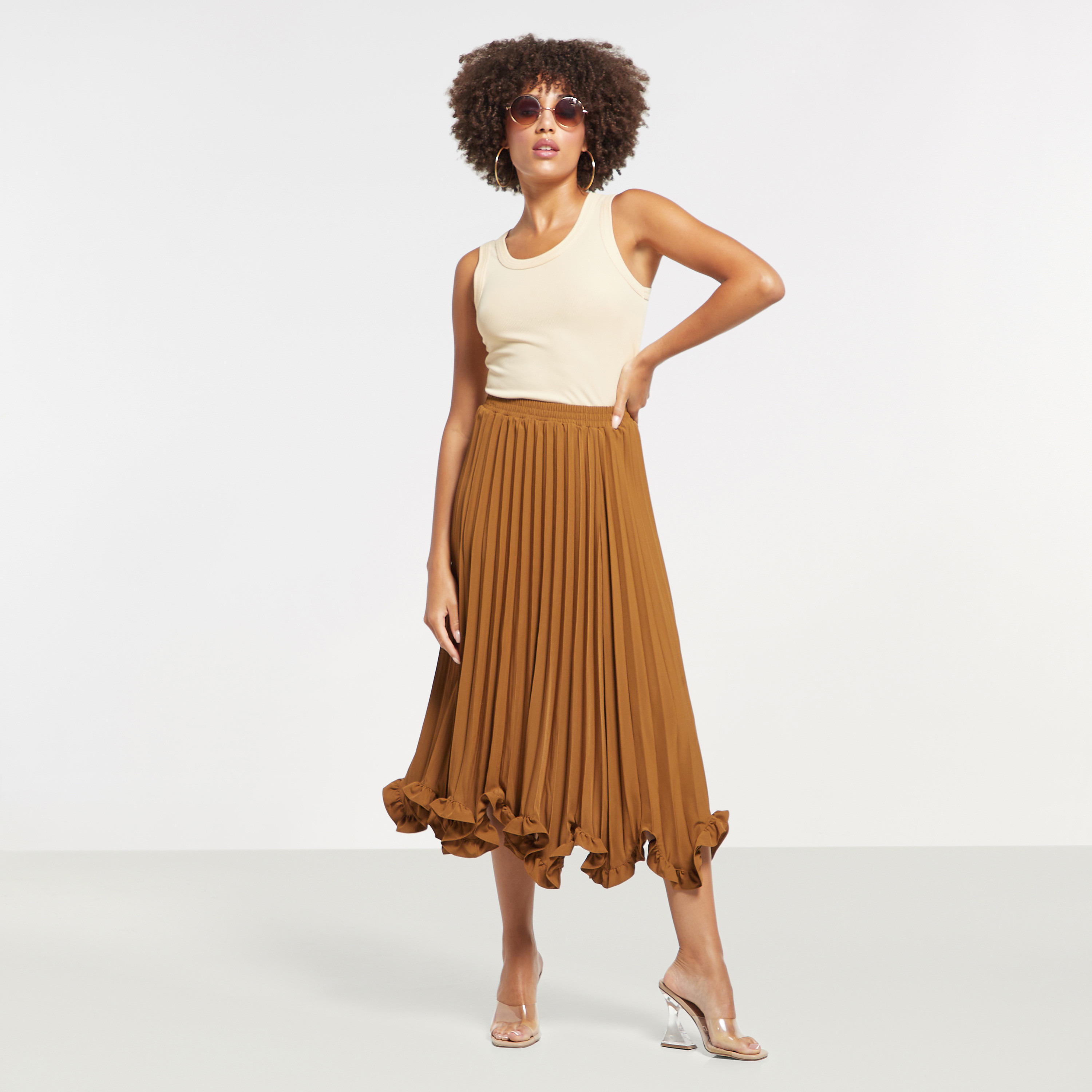 Pleated midi 2024 skirt elasticated waist