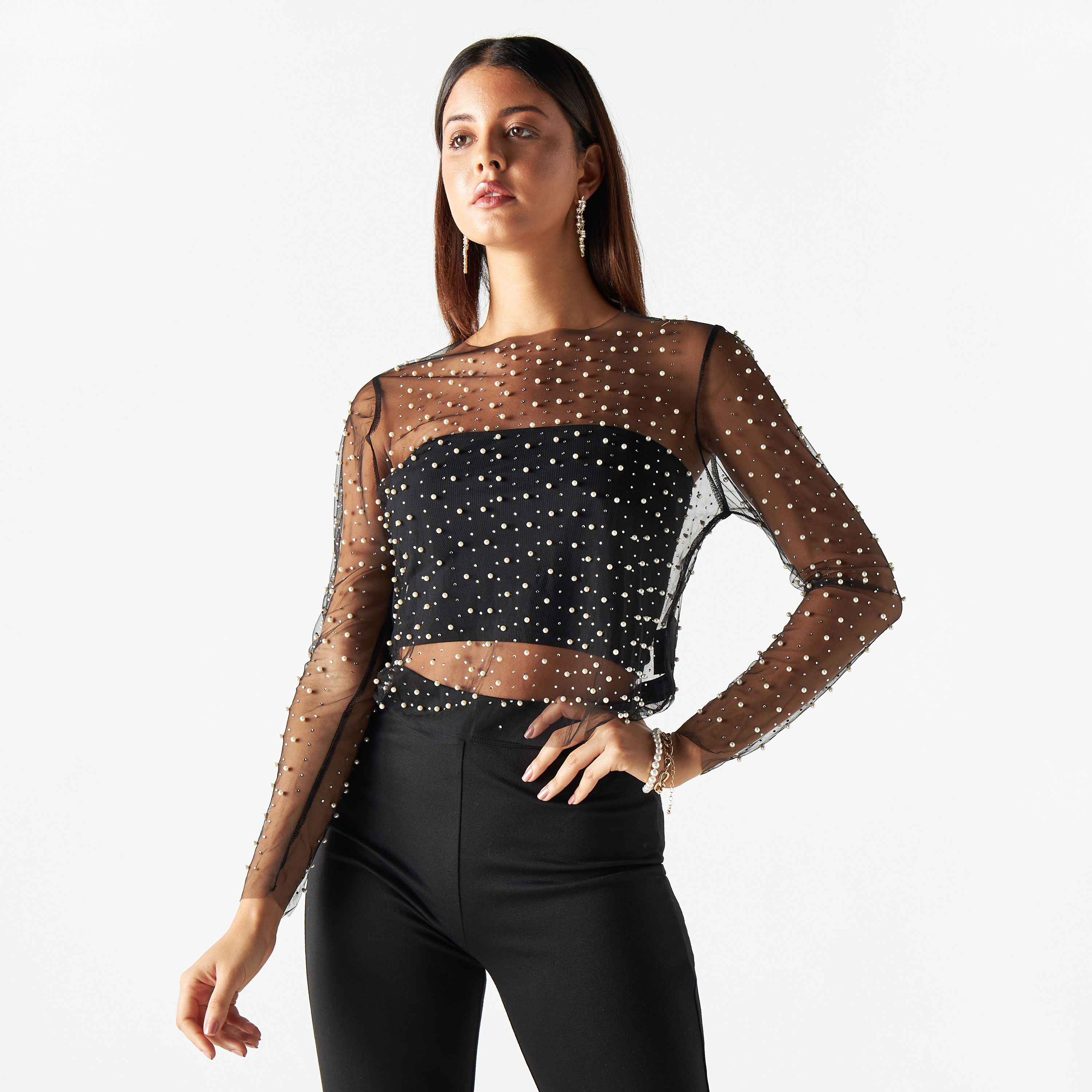 Embellished mesh top online