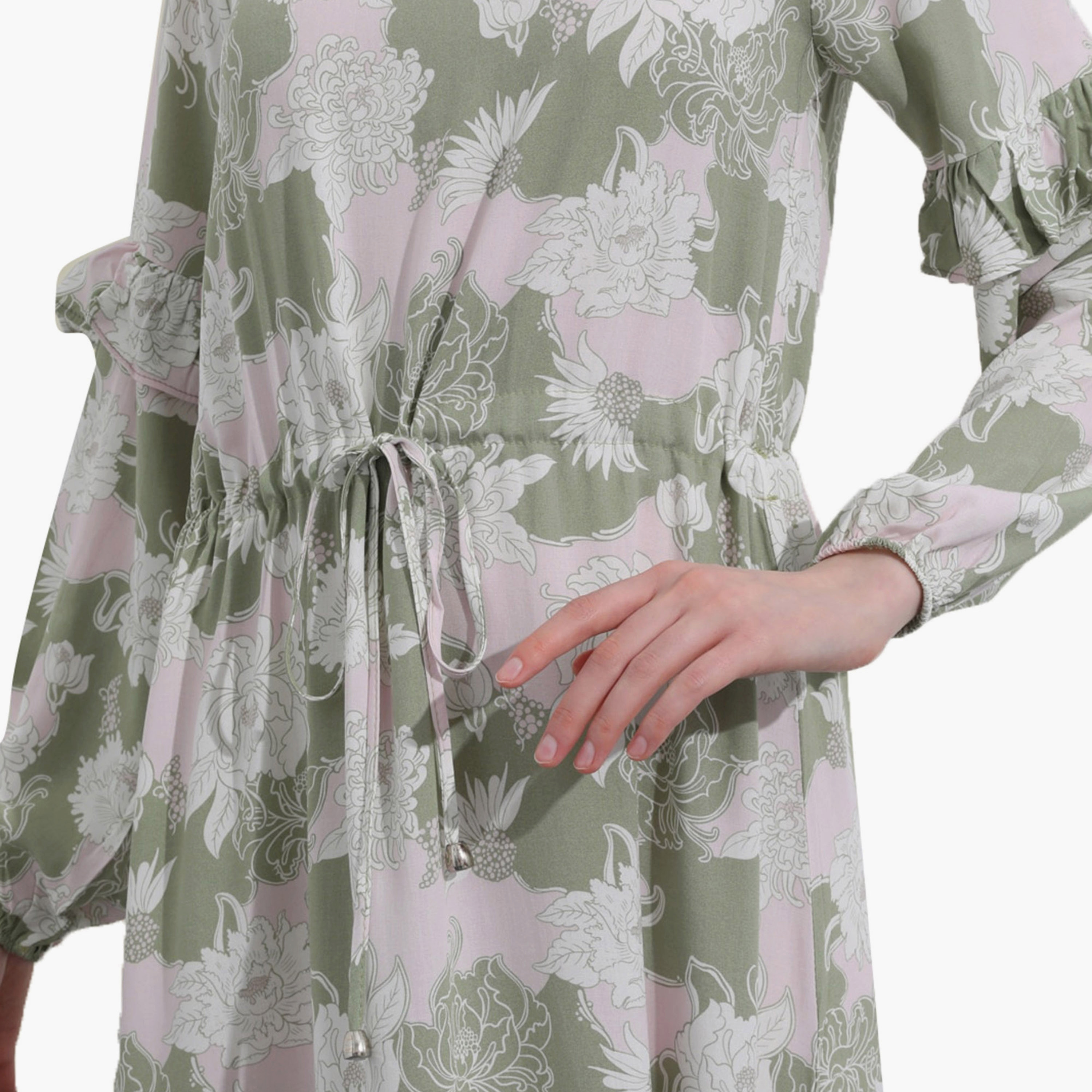 فستان متواضع مزين بالزهور ورقبة دائرية مع رباط الخصر من مودانيسا-women-clothing-dresses-image-4